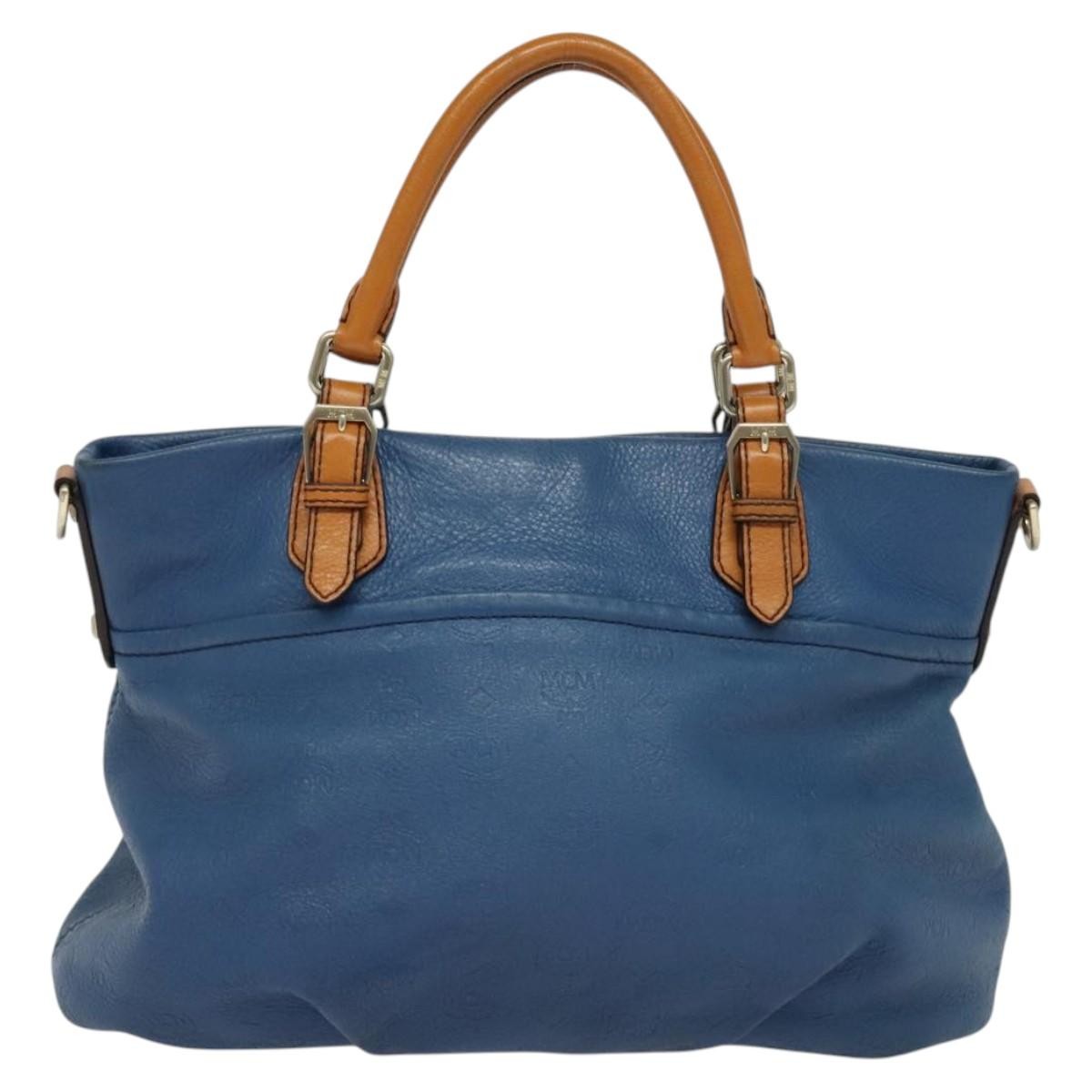 MCM Visetos Logogramme Leather Blue Leather Handbag (Pre-Owned)