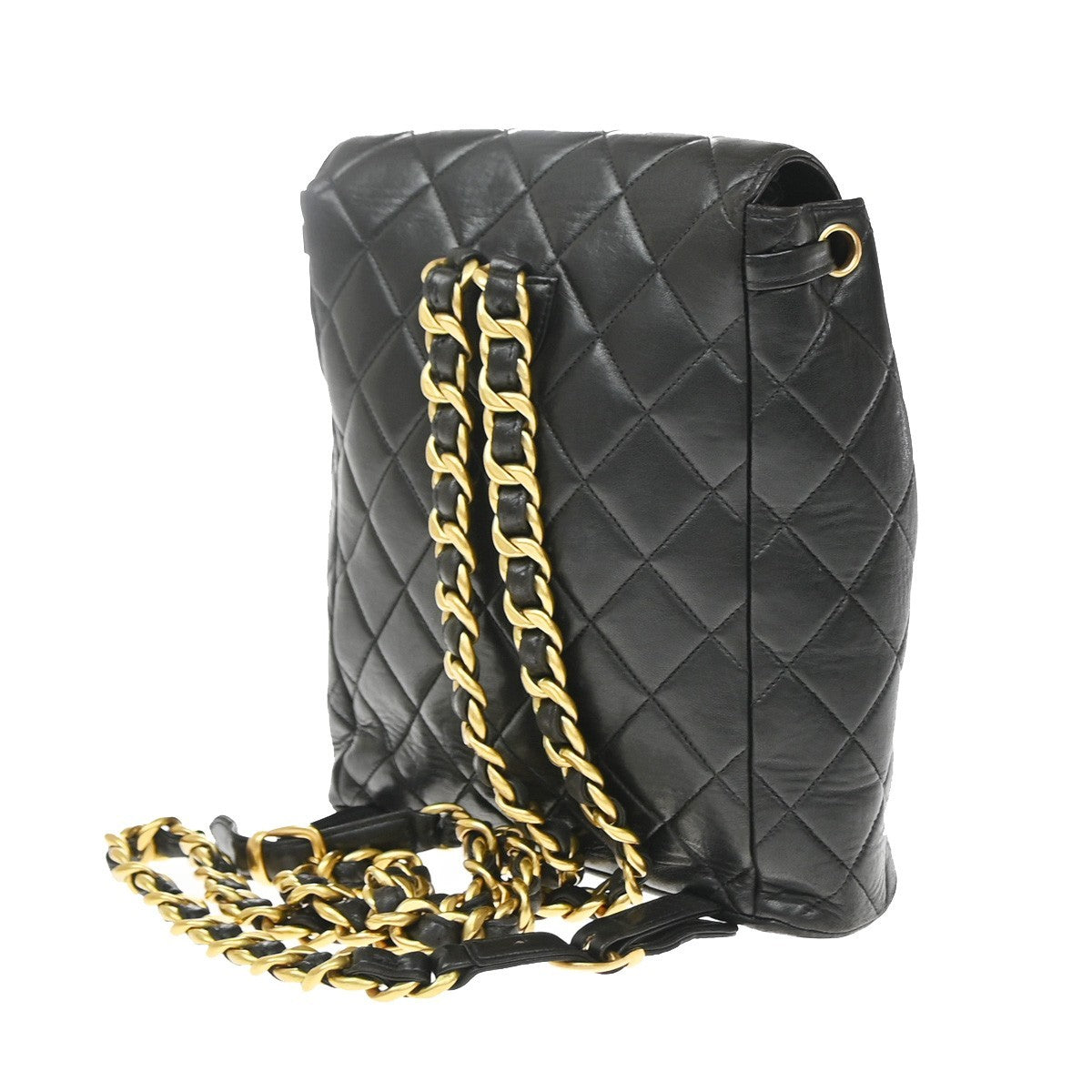 Chanel Vintage Cc Pocket Quilted Lambskin Black Leather Backpack Bag (Pre-Owned)