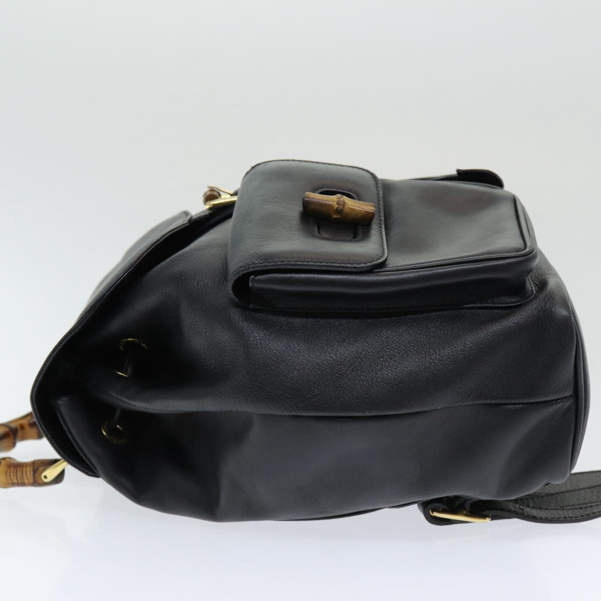 Gucci Vintage Bamboo Leather Black Leather Backpack Bag (Pre-Owned)