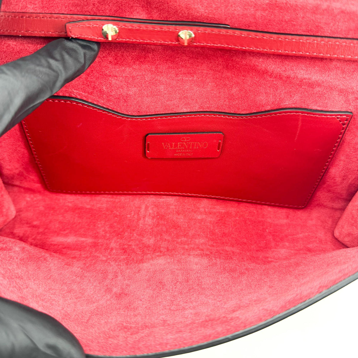 Valentino Garavani Demilune Clutch Studded Leather Red Leather Clutche & Pouche Bag (Pre-Owned)