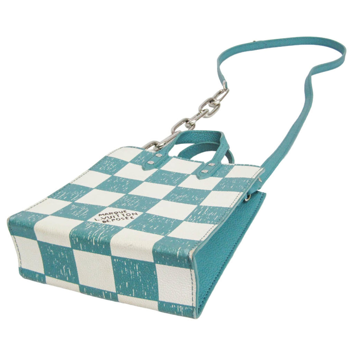 Louis Vuitton Sac Plat Limited Edition Marque Deposee Damier Giant Turquoise Canvas Handbag (Pre-Owned)