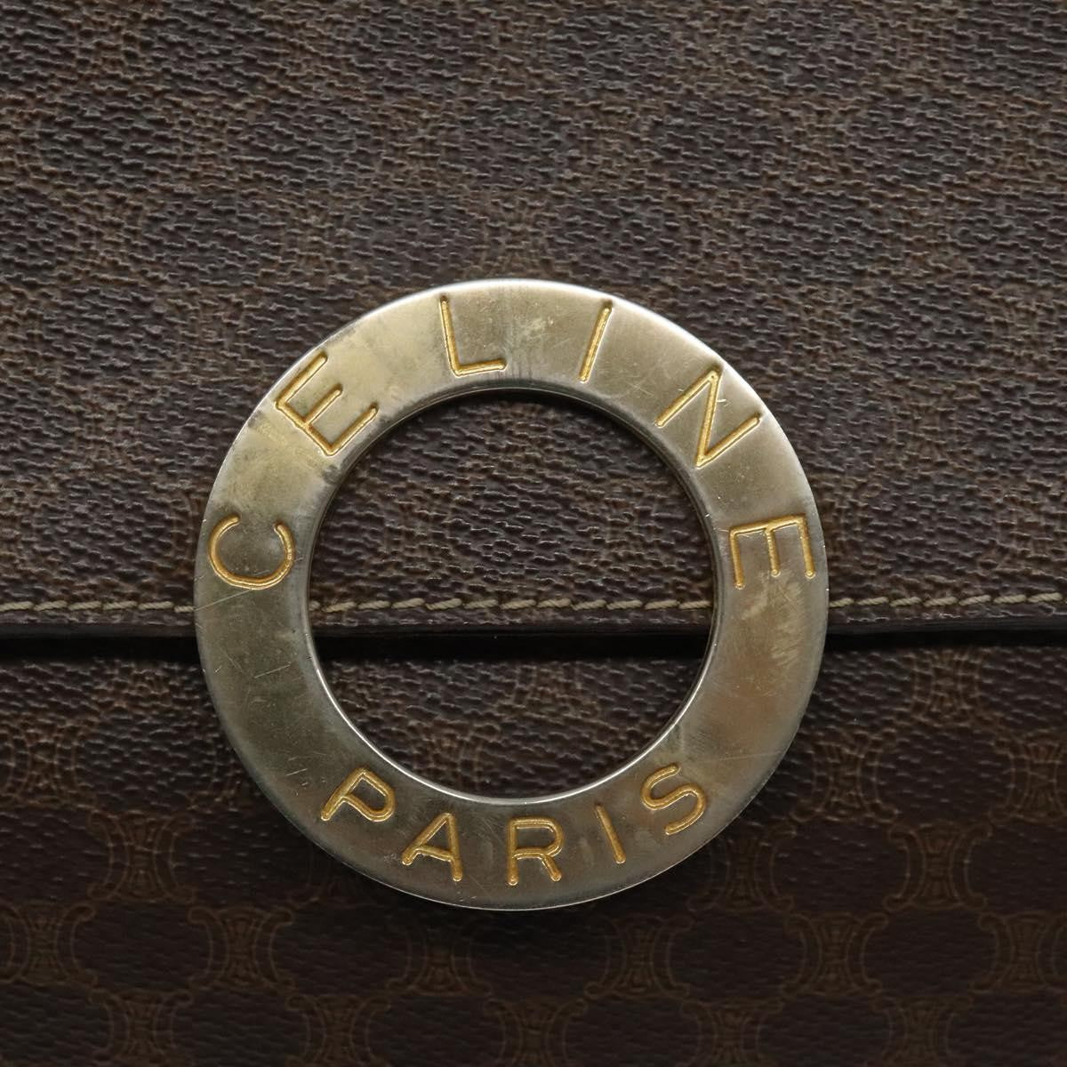 Celine Vintage Macadam Circle Logo Canvas And Leather Brown Canvas Shoulder Bag Bag (Pre-Owned)