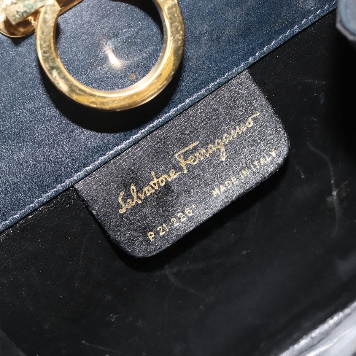 Salvatore Ferragamo Gancini Chain Leather Navy Leather Shoulder Bag Bag (Pre-Owned)