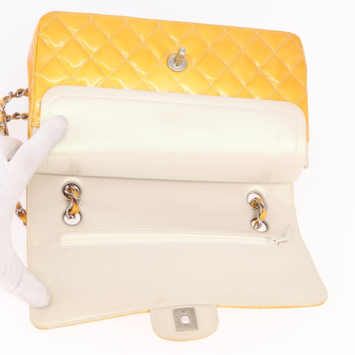 Chanel Timeless - Classic Double Flap Quilted Patent Yellow Patent_Leather Shoulder Bag Bag (Pre-Owned)