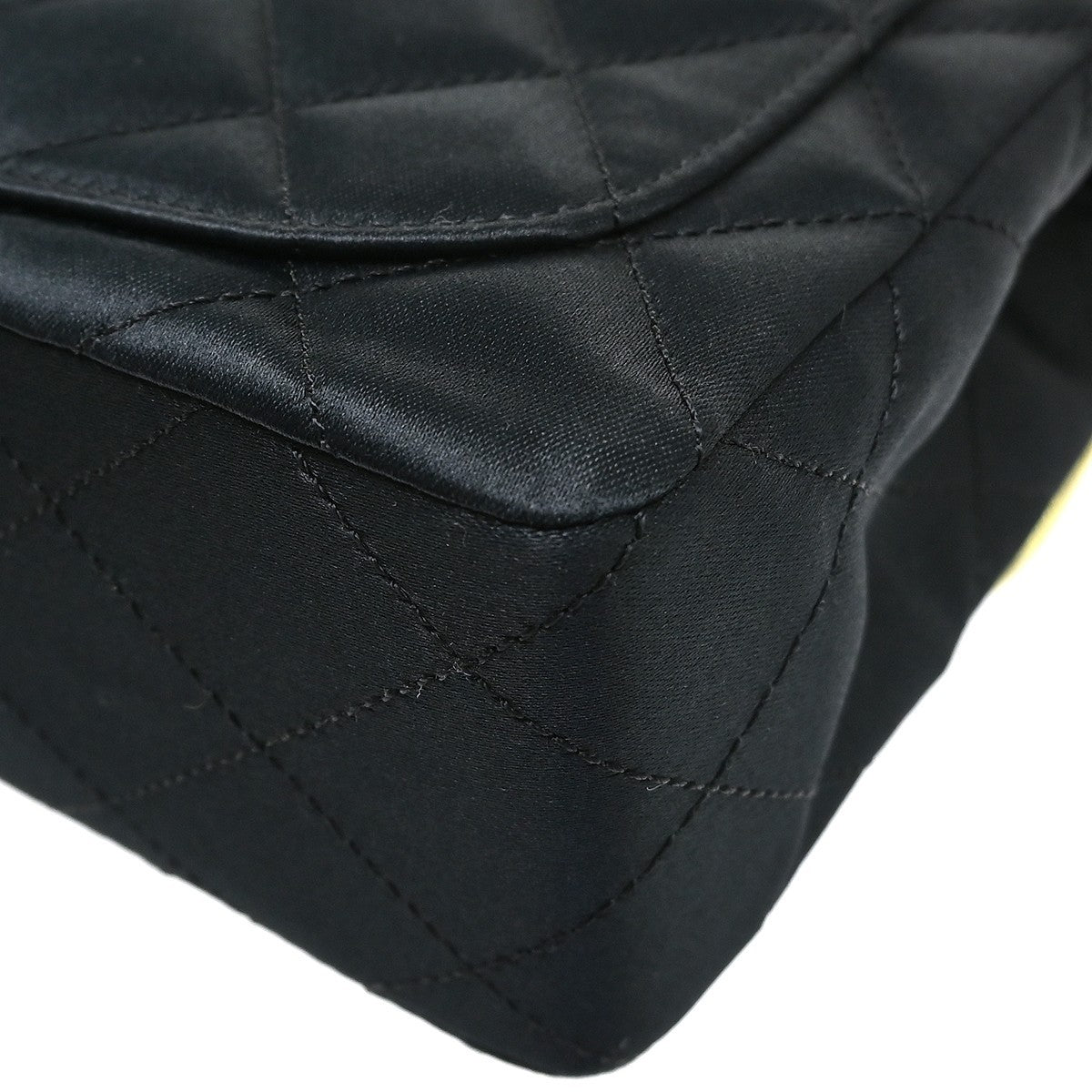 Chanel Vintage Square Classic Single Flap Quilted Satin Black Satin Handbag (Pre-Owned)