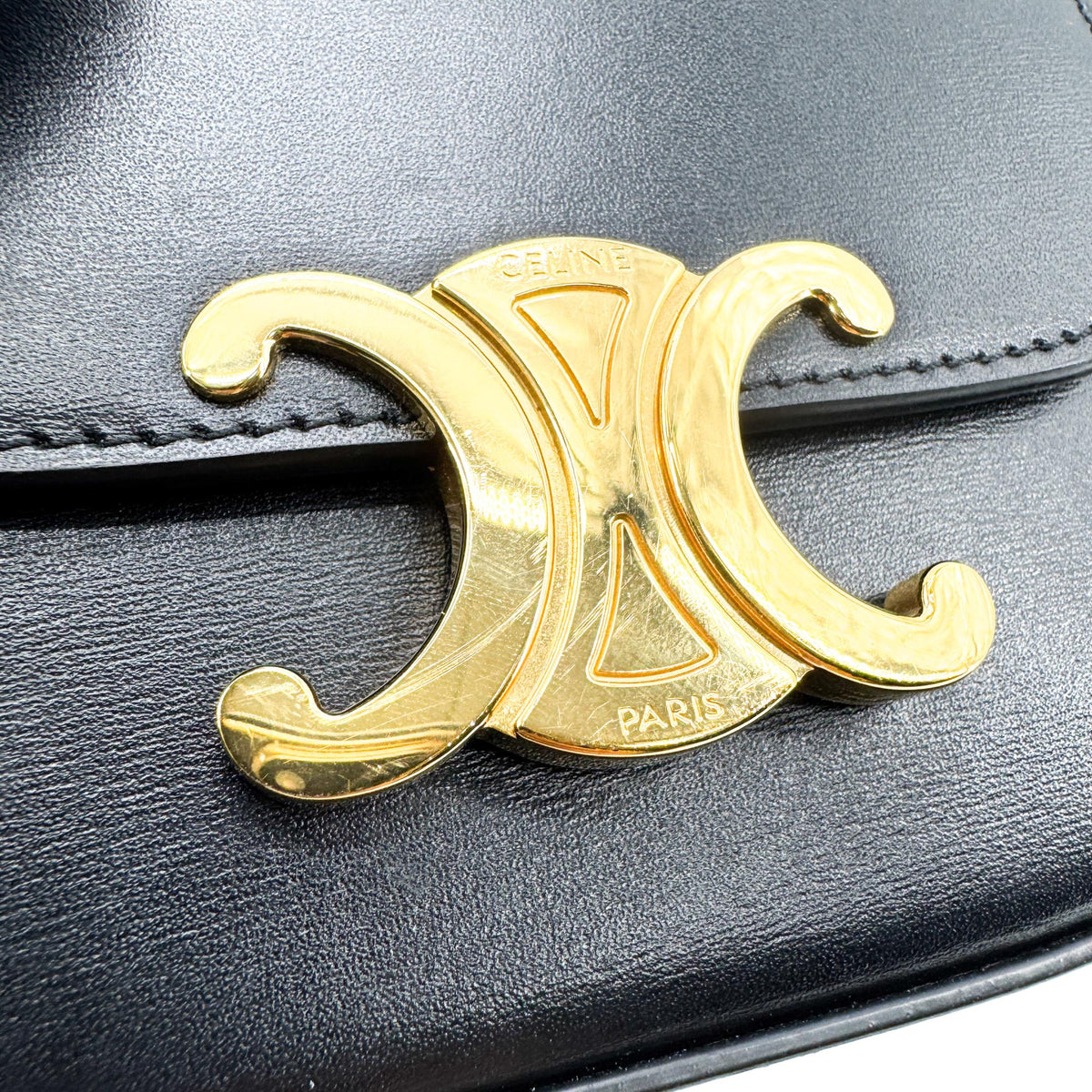 Celine Triomphe Triomphe Coated Canvas Black Leather Shoulder Bag Bag (Pre-Owned)
