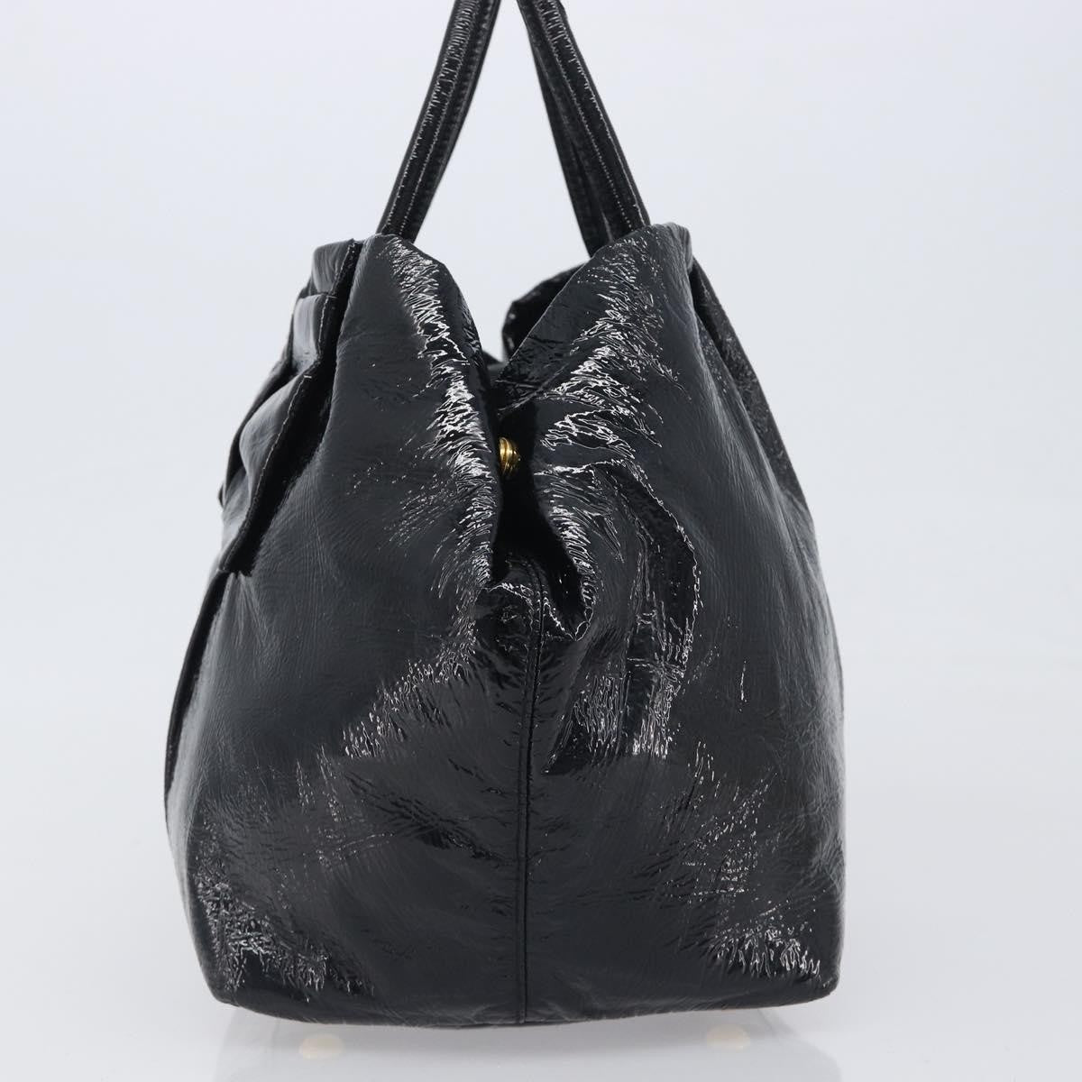 Prada Bow Top Handle Patent Leather Black Patent_Leather Handbag (Pre-Owned)