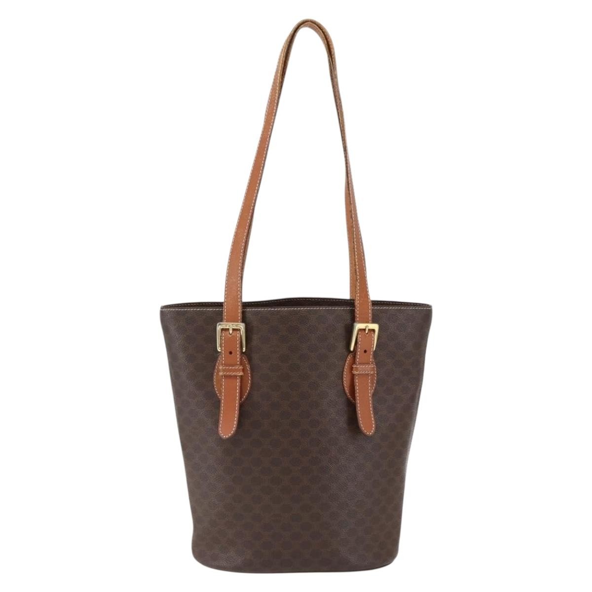 Celine Vintage Macadam Shopper Coated Canvas Brown Canvas Tote Bag Bag (Pre-Owned)