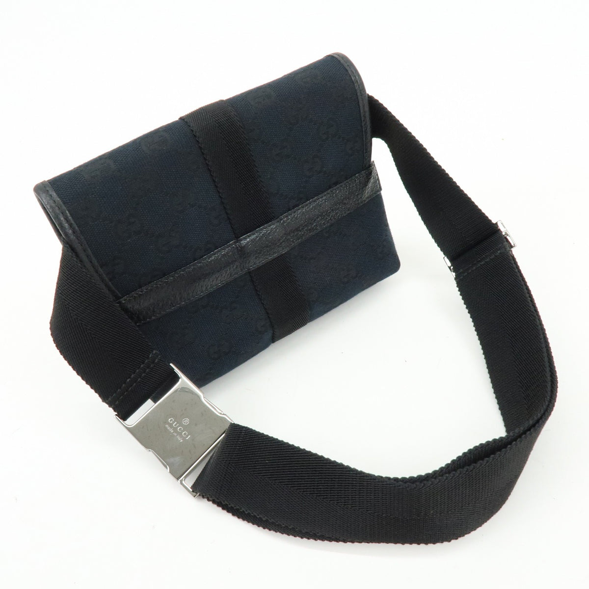 Gucci Buckle Belt Gg Canvas Black Canvas Handbag (Pre-Owned)
