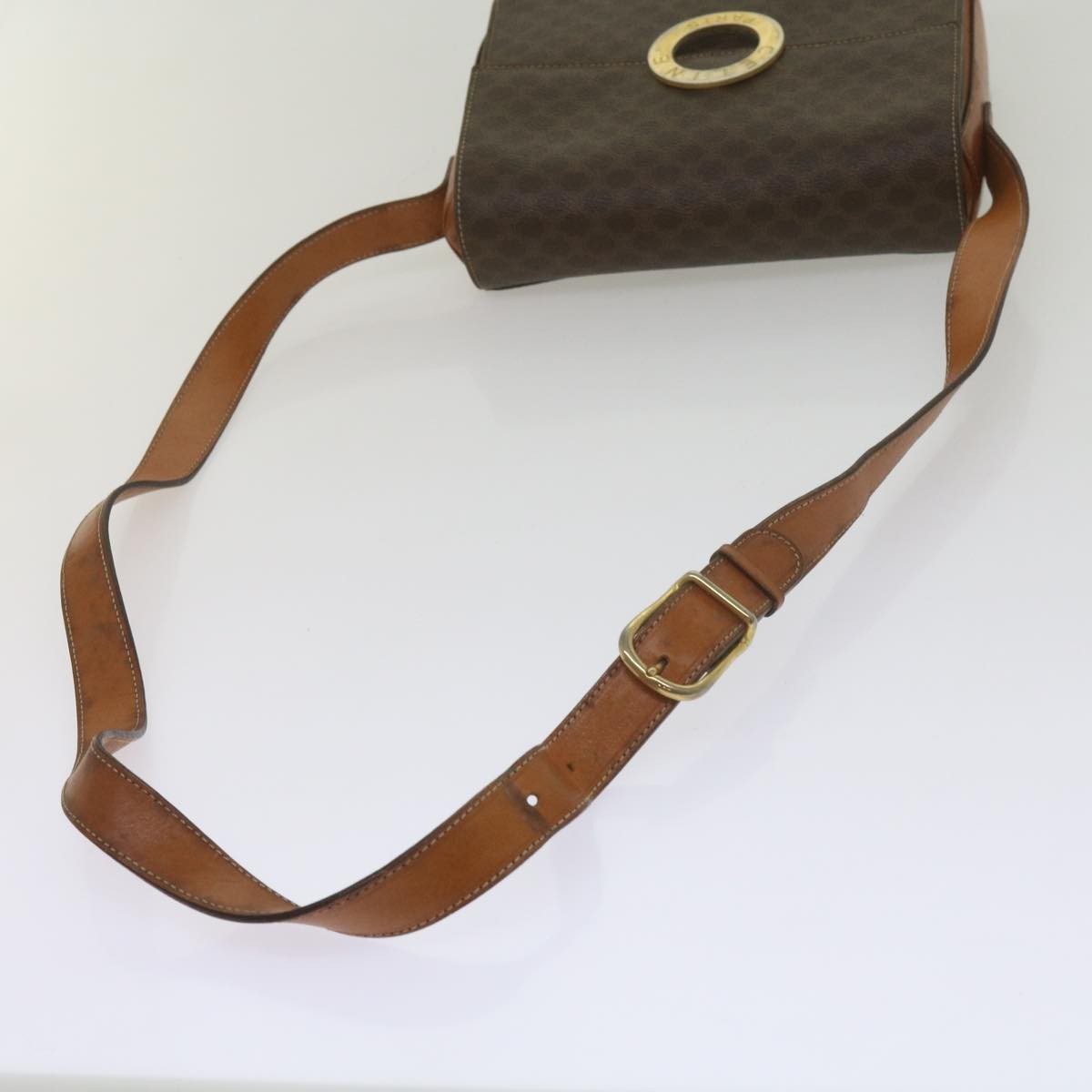 Celine Vintage Macadam Circle Logo Canvas And Leather Brown Canvas Shoulder Bag Bag (Pre-Owned)