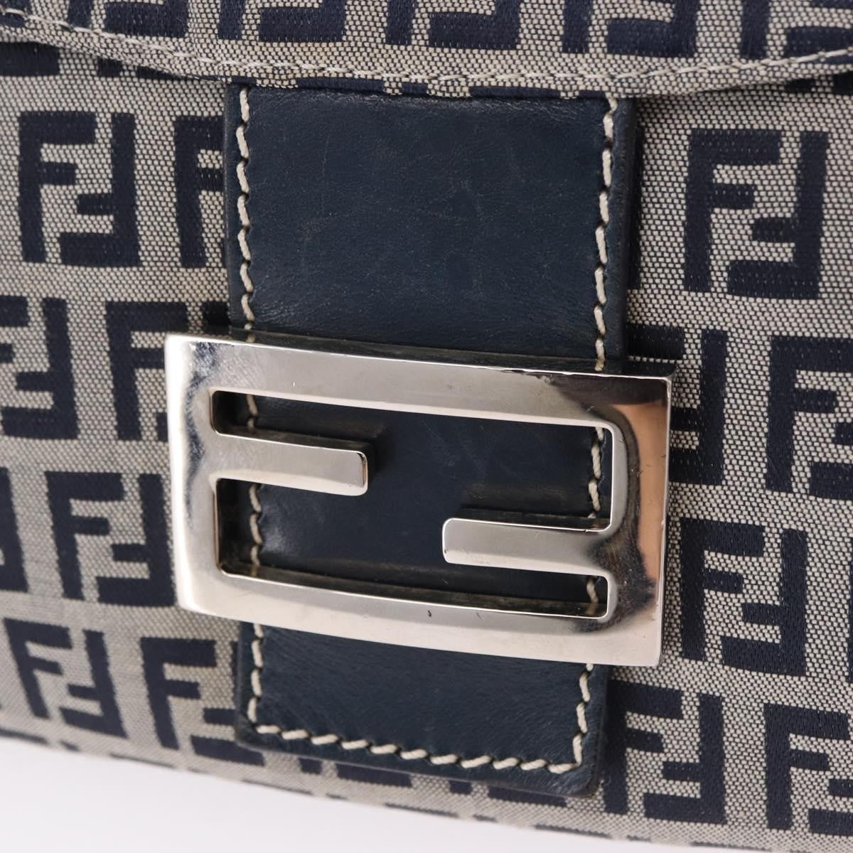 Fendi Baguette Zucchino Canvas Navy Canvas Handbag (Pre-Owned)