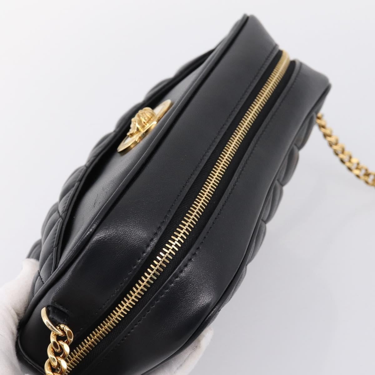 Versace Medusa Icon Front Slip Pocket Camera Quilted Leather Black Leather Handbag (Pre-Owned)