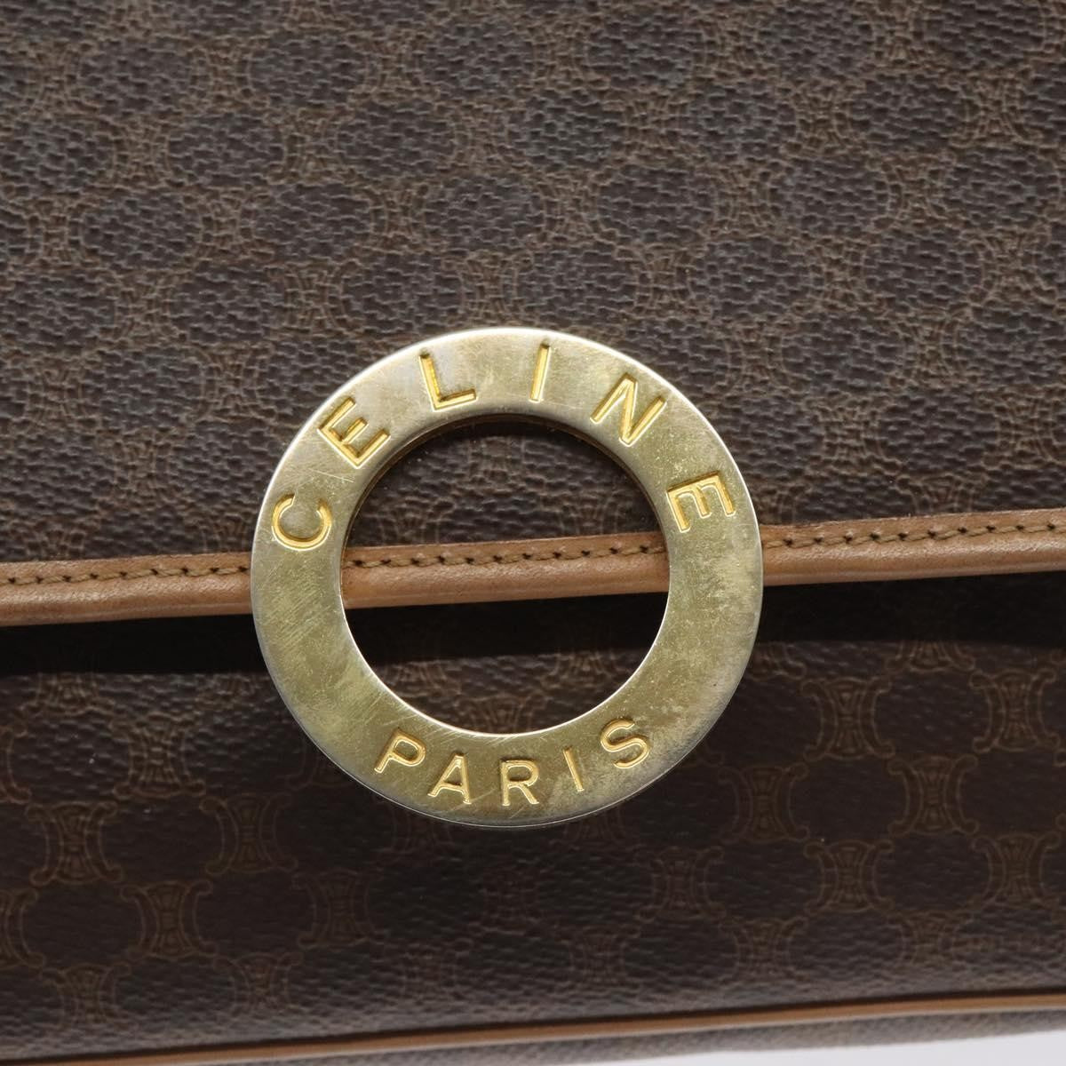 Celine Vintage Macadam Circle Logo Canvas And Leather Brown Canvas Shoulder Bag Bag (Pre-Owned)