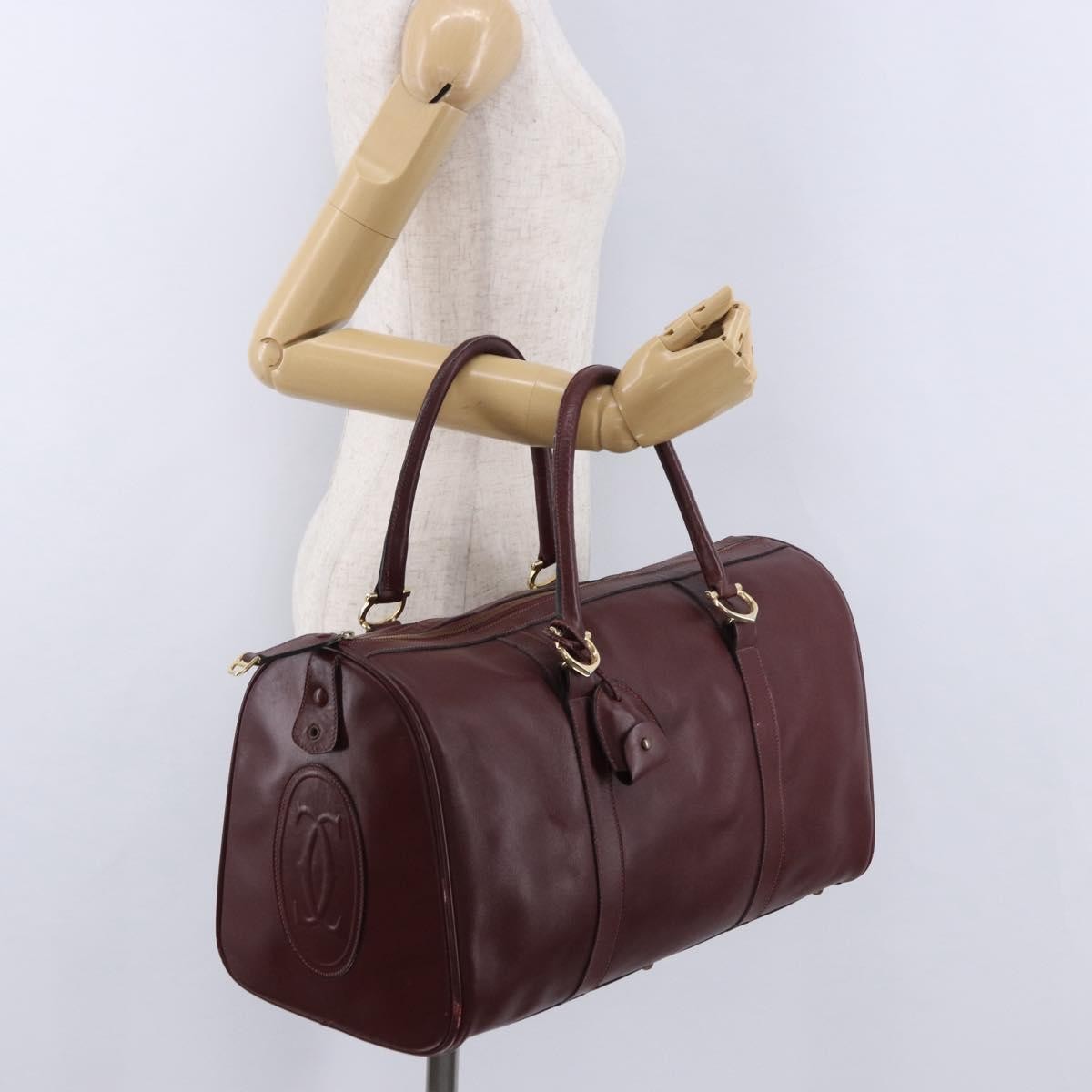 Cartier Must De Cartier Boston Leather Burgundy Leather Travel Bag Bag (Pre-Owned)
