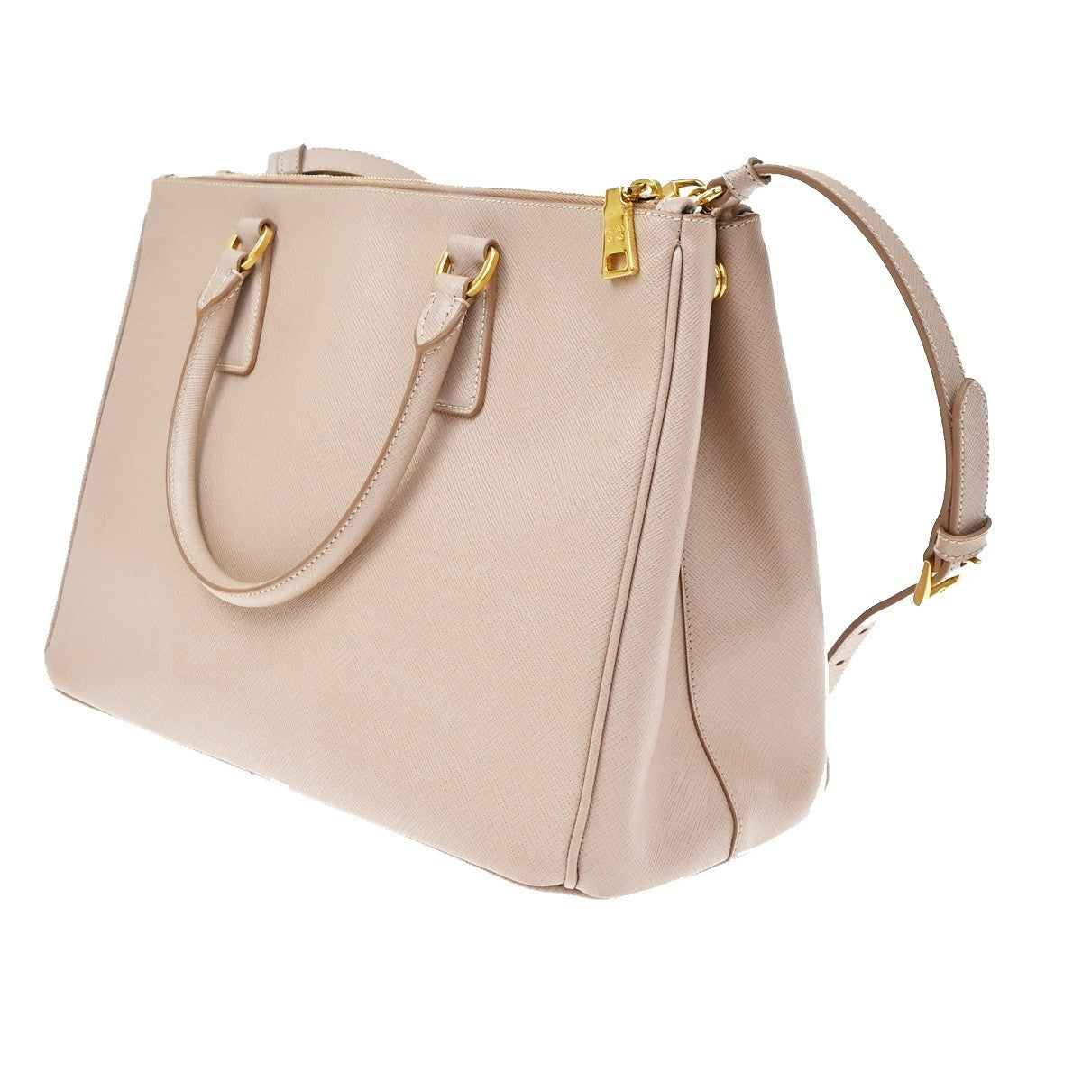 Prada Double Zip Lux Saffiano Leather Pink Leather Tote Bag Bag (Pre-Owned)