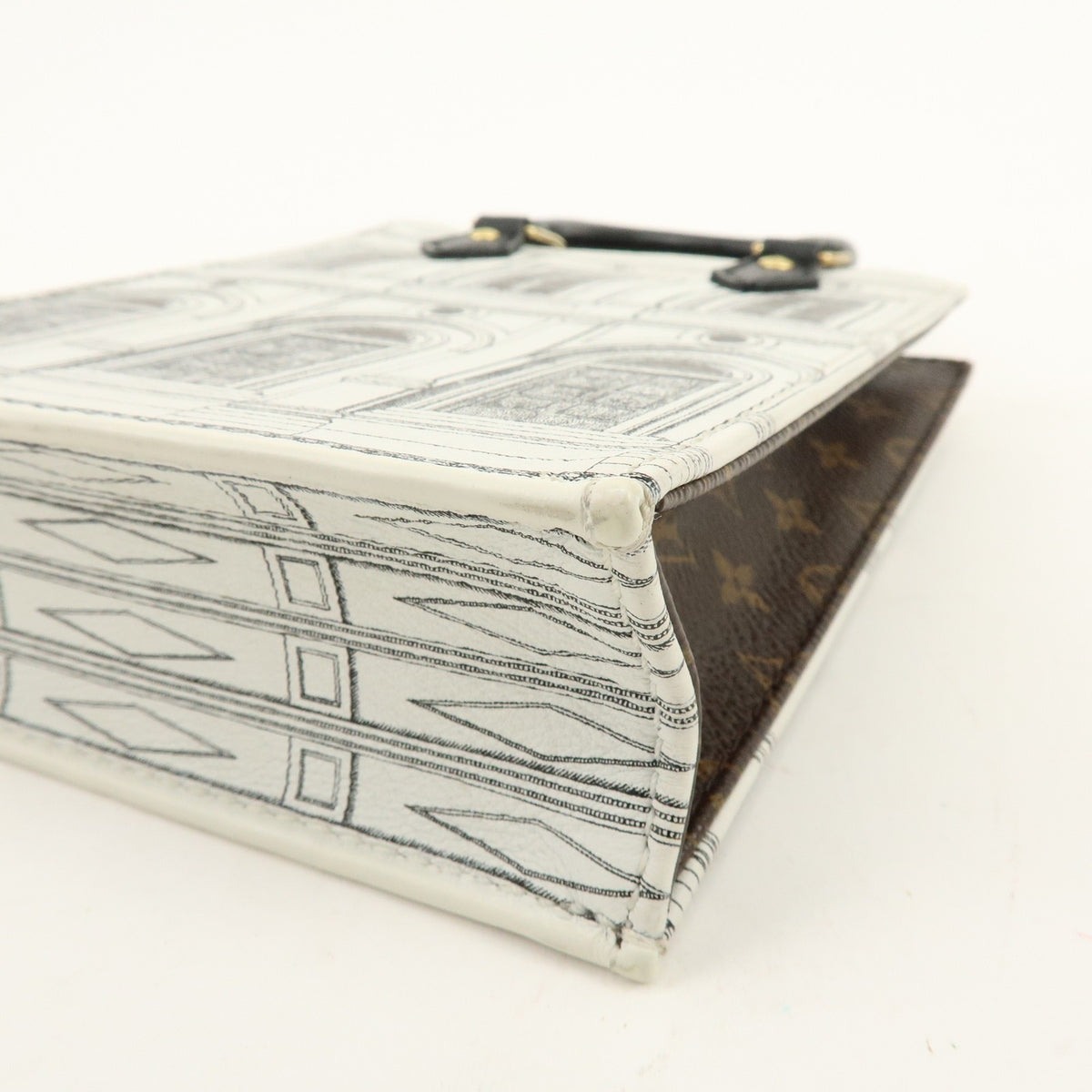 Louis Vuitton Petit Sac Plat Limited Edition Fornasetti Architettura Print Leather And Monogram Canvas White Canvas Handbag (Pre-Owned)