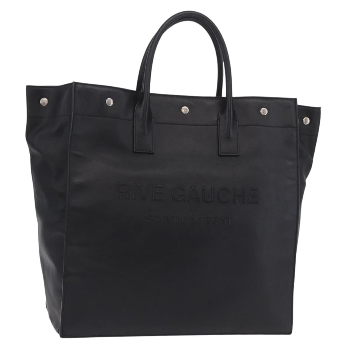 Saint Laurent Rive Gauche Shopper Embossed Leather Black Leather Tote Bag Bag (Pre-Owned)
