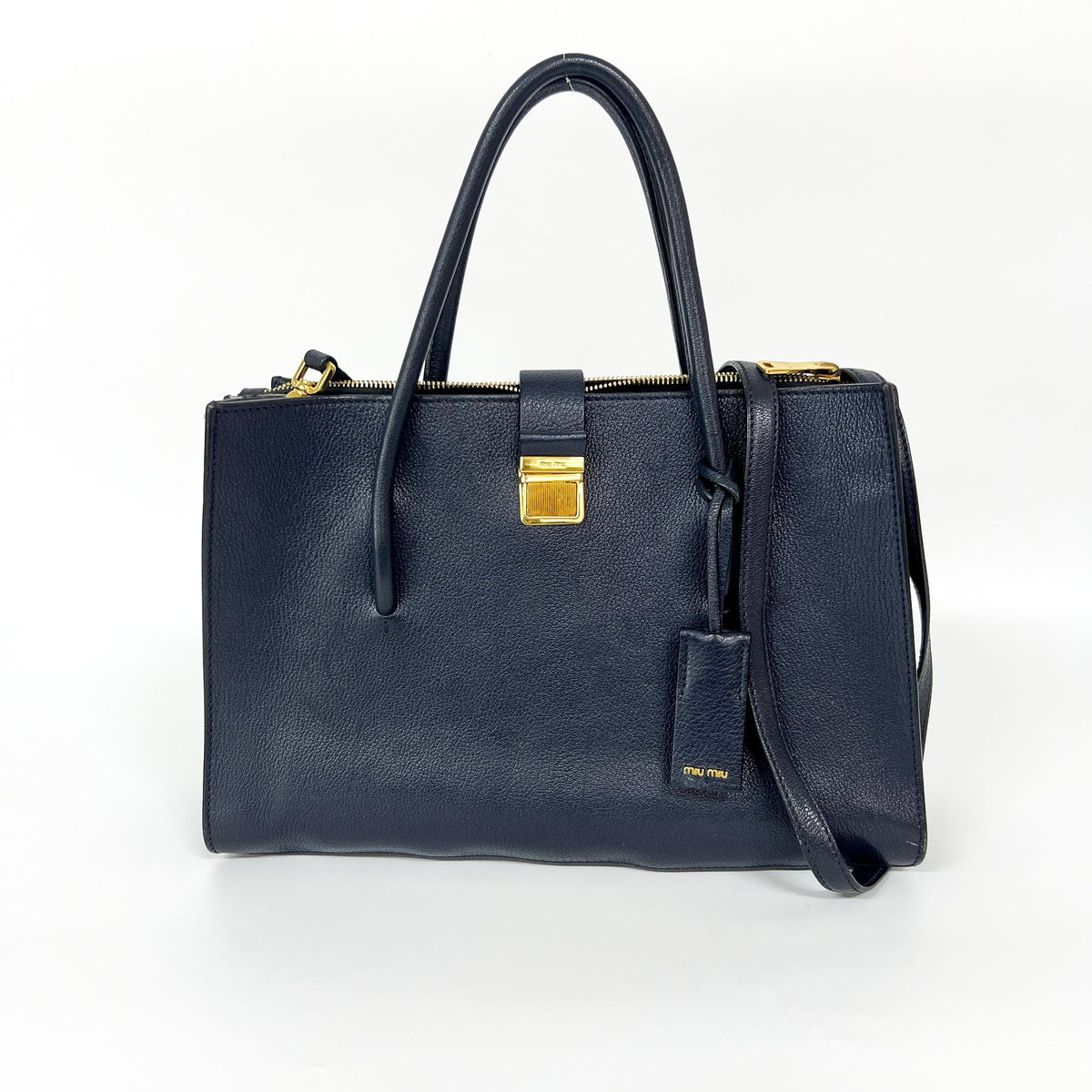 Miu Miu Madras Leather Navy Leather Tote Bag Bag (Pre-Owned)