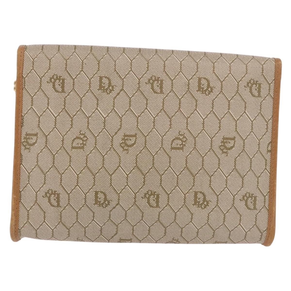 Christian Dior Vintage Honeycomb Chain Canvas Beige Canvas Shoulder Bag Bag (Pre-Owned)
