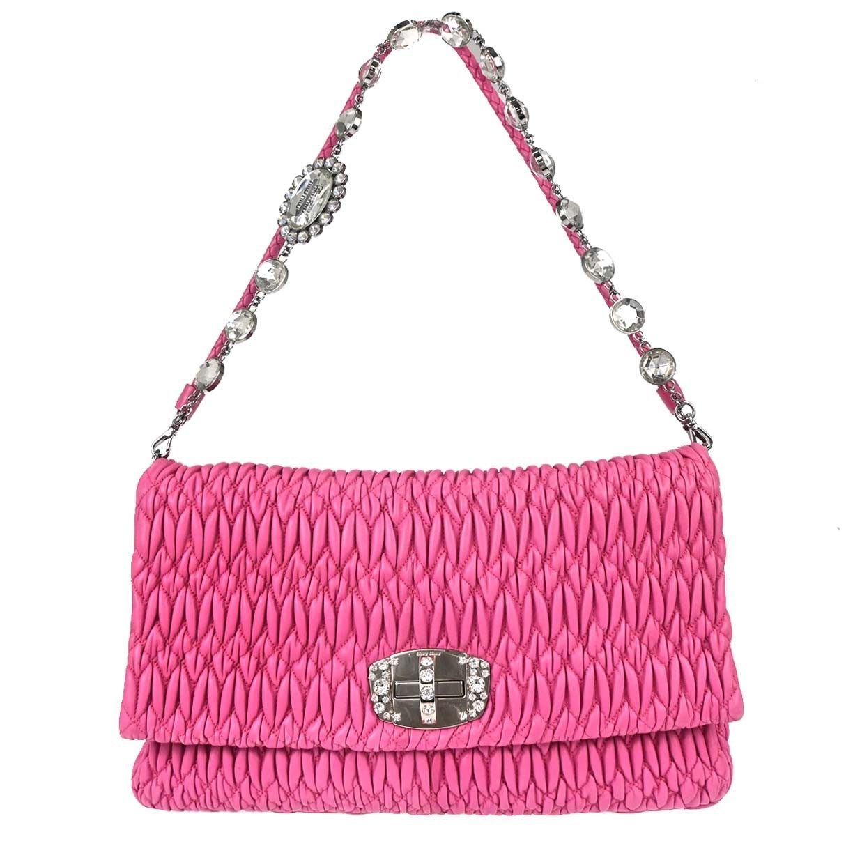 Miu Miu Crystal Clutch Matelasse Leather Pink Leather Handbag (Pre-Owned)