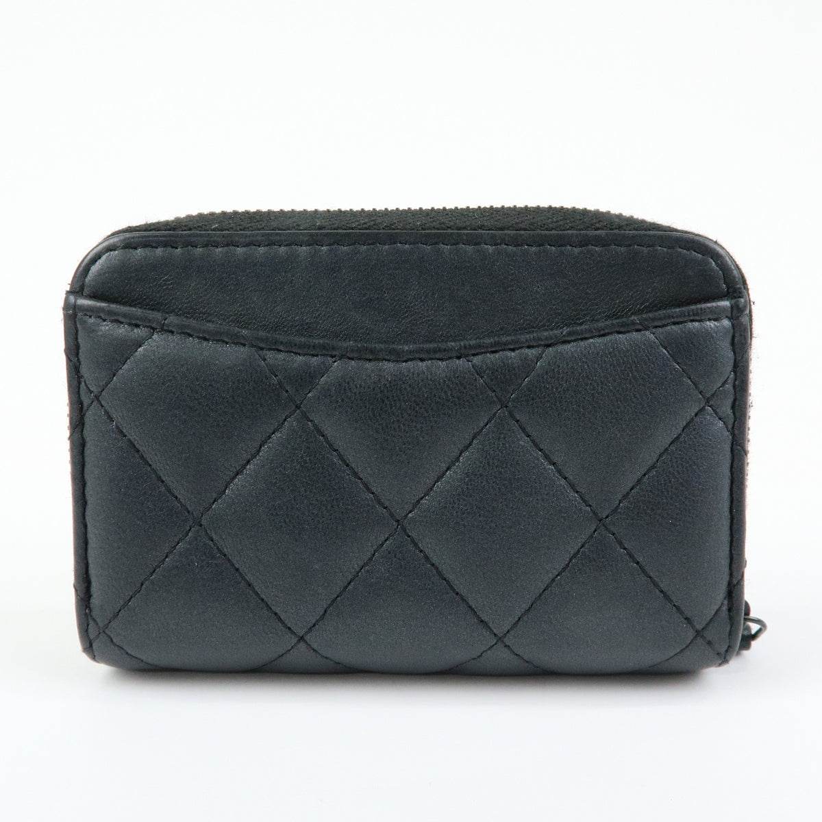 Chanel So Black Cc Zip Coin Purse Quilted Lambskin Black Leather Wallets Accessory (Pre-Owned)