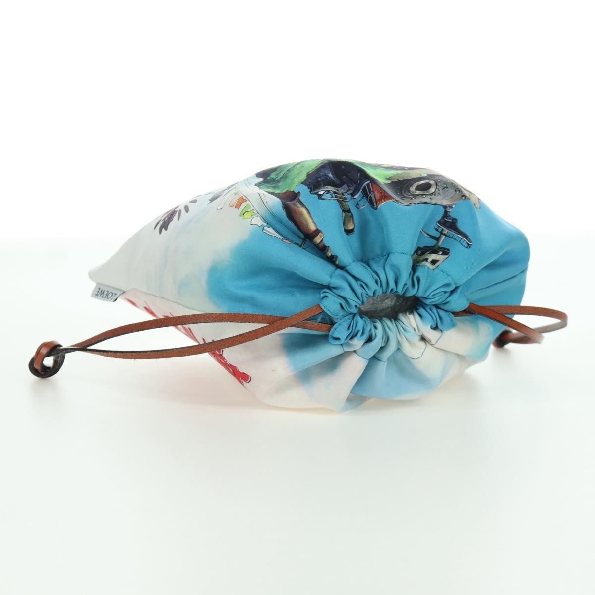 Loewe Paula Drawstring Printed Canvas Blue Canvas Clutche & Pouche Bag (Pre-Owned)
