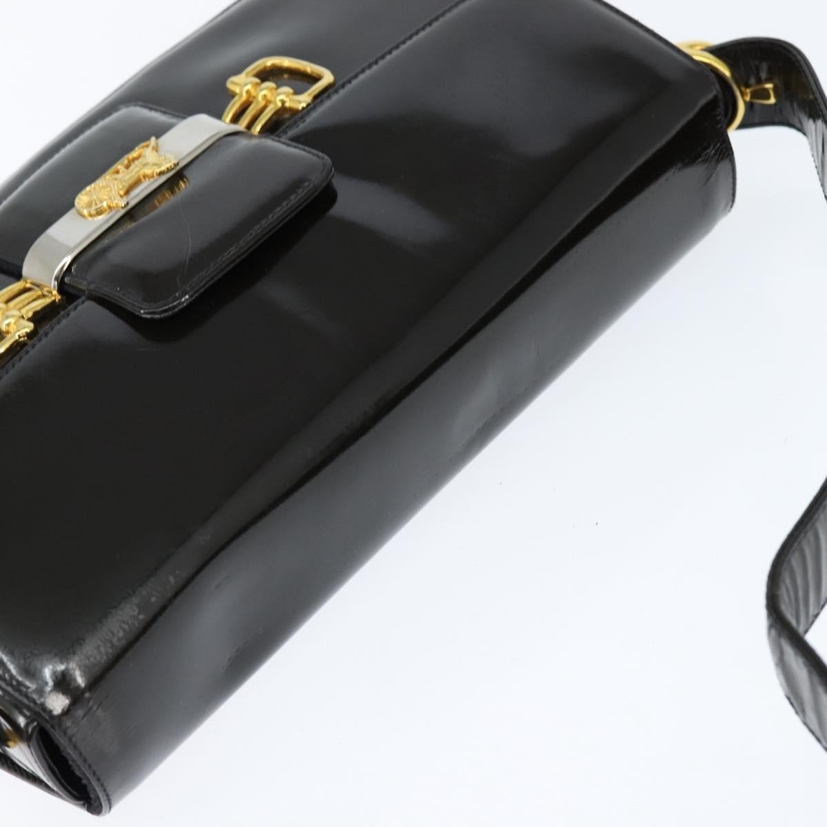Celine Vintage Carriage Flap Clutch Leather Black Patent_Leather Shoulder Bag Bag (Pre-Owned)