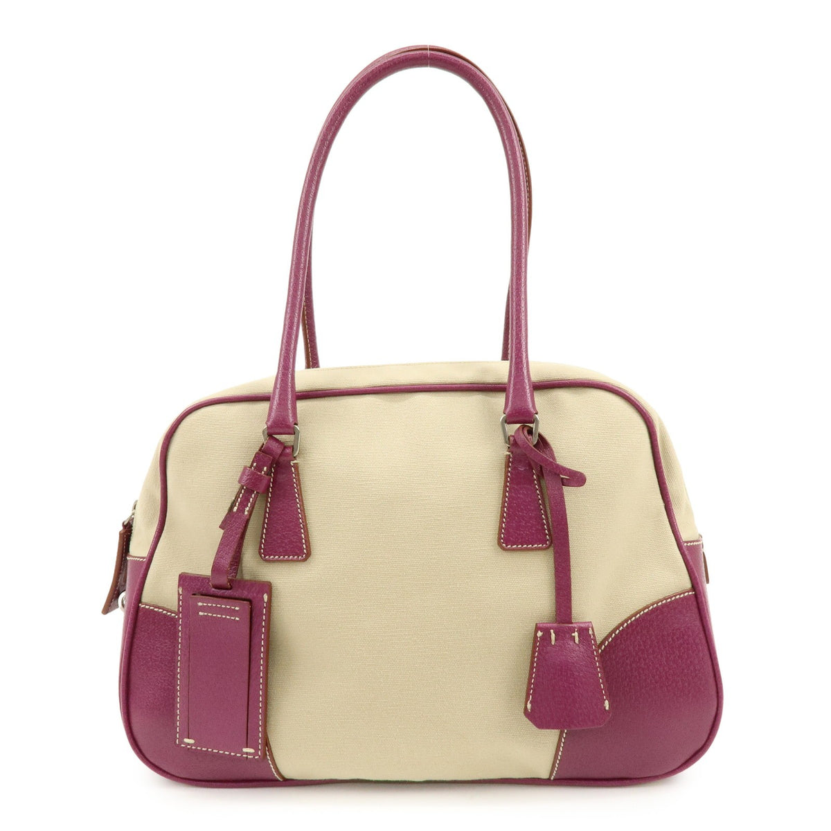 Prada Bowler Canvas With Leather Purple Canvas Shoulder Bag Bag (Pre-Owned)