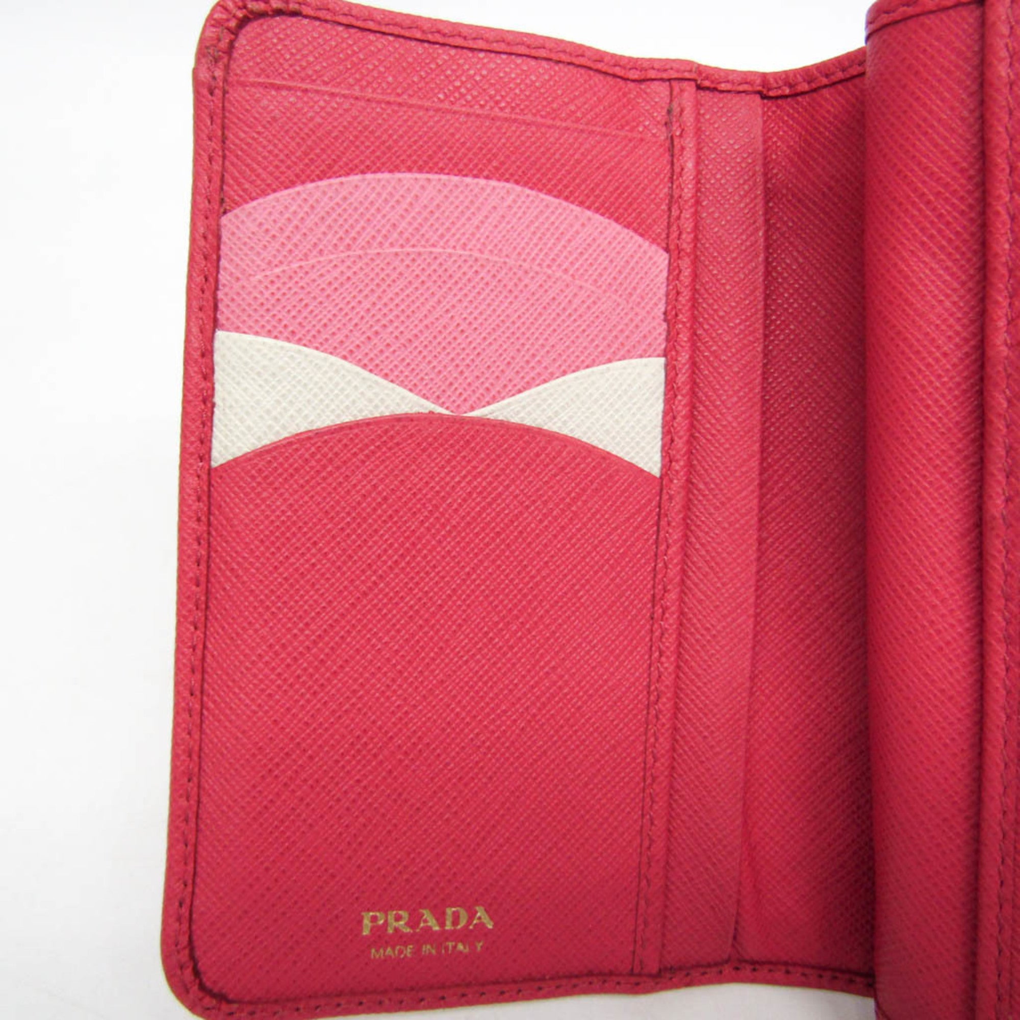 Prada Tab Bifold Saffiano Leather Pink Leather Wallets Accessory (Pre-Owned)