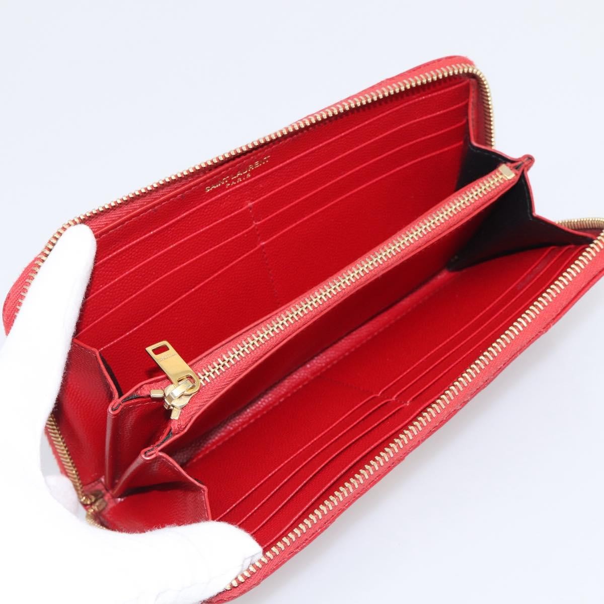 Saint Laurent Loulou Zip Around Matelasse Chevron Leather Red Leather Wallets Accessory (Pre-Owned)