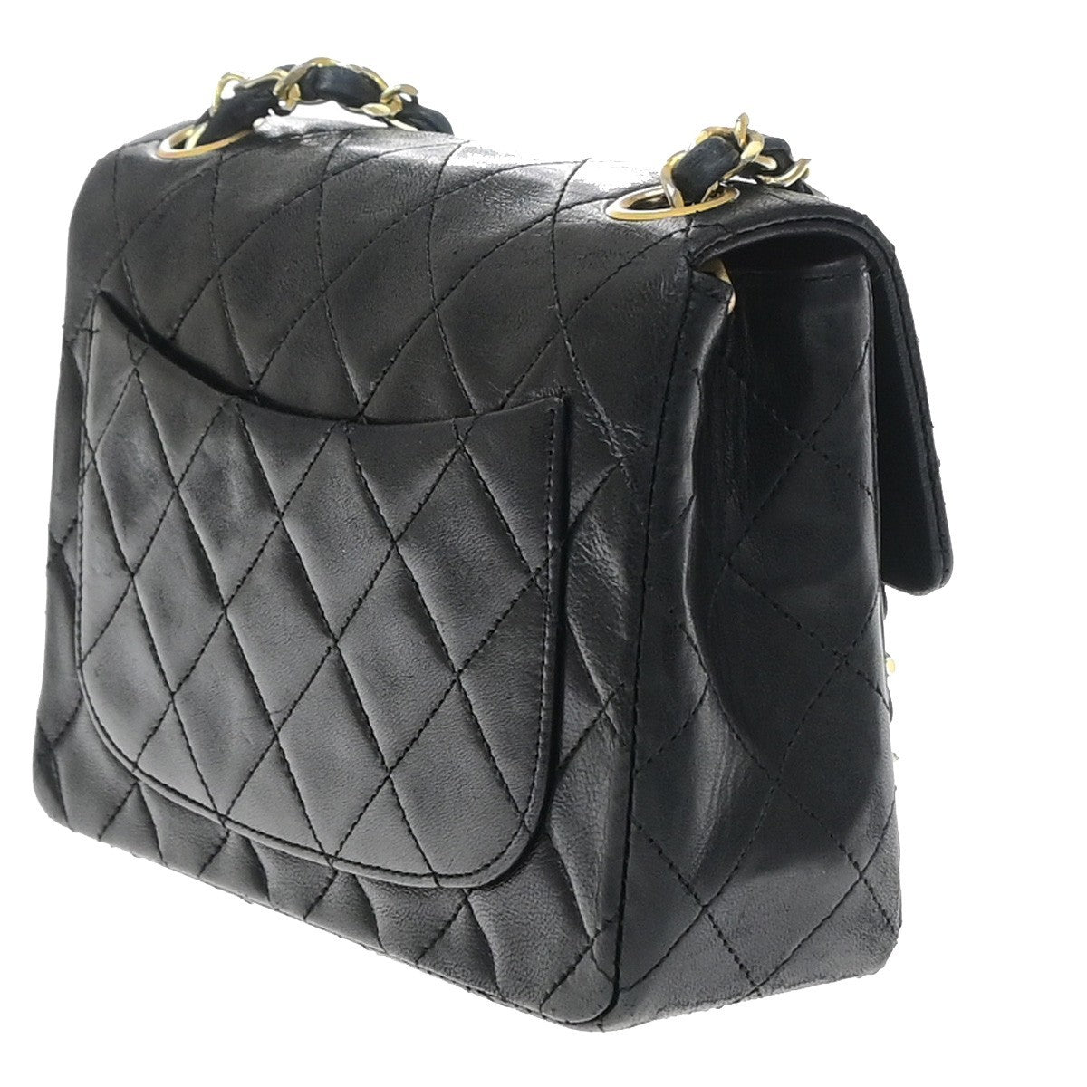 Chanel Vintage Square Classic Flap Quilted Lambskin Black Leather Shoulder Bag Bag (Pre-Owned)