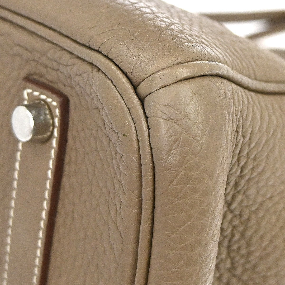 Hermes Birkin Grey Clemence With Palladium Hardware Beige Calfskin Handbag (Pre-Owned)