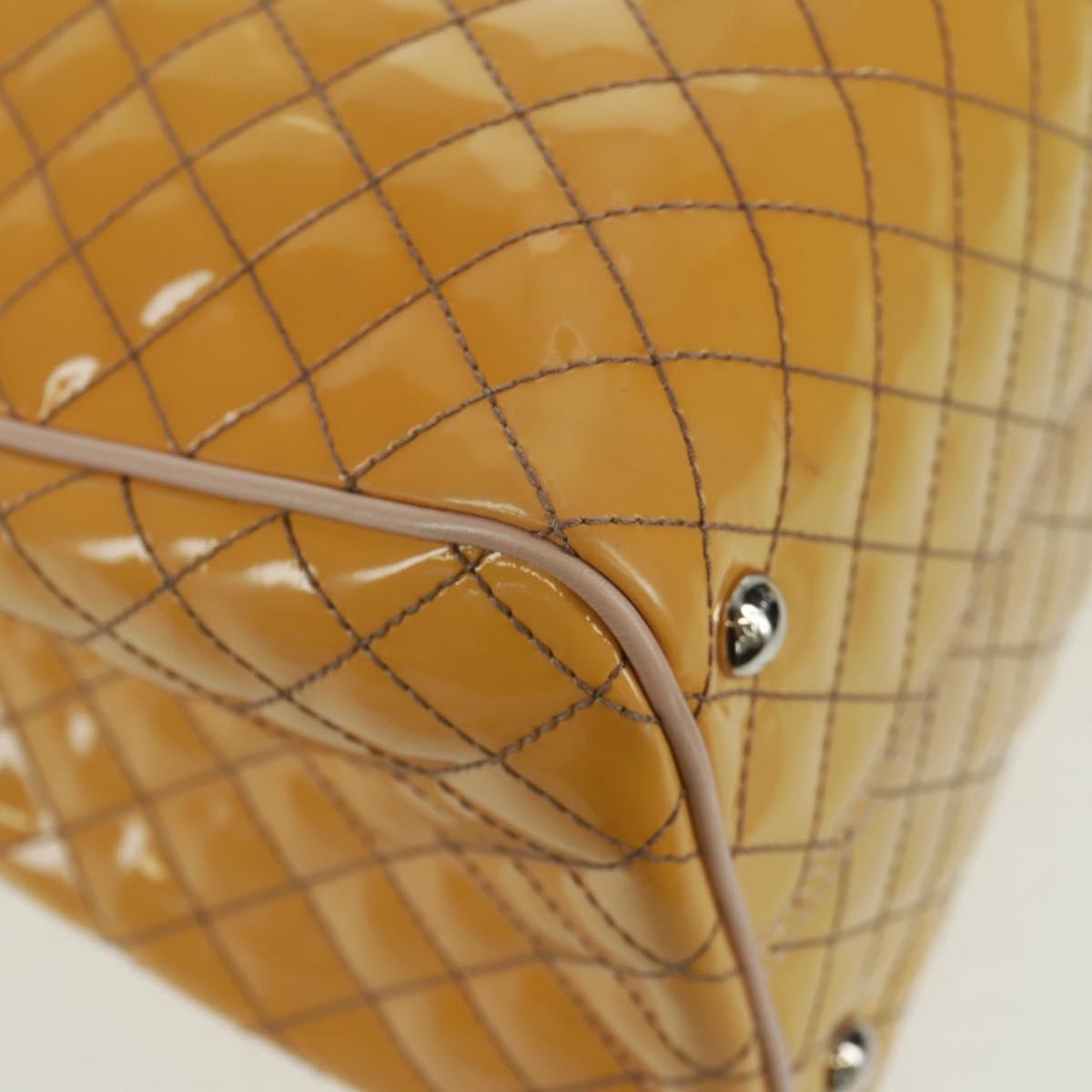 Salvatore Ferragamo Vala Patent Leather Yellow Patent_Leather Handbag (Pre-Owned)