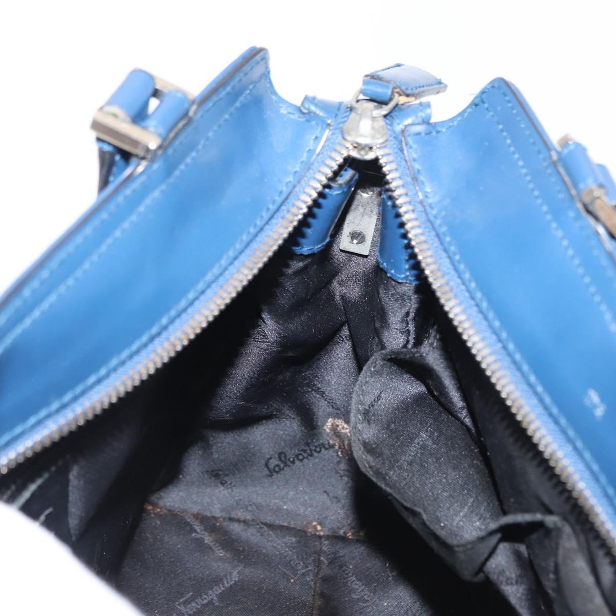 Salvatore Ferragamo Double Gancini Side Buckle Leather Blue Leather Handbag (Pre-Owned)