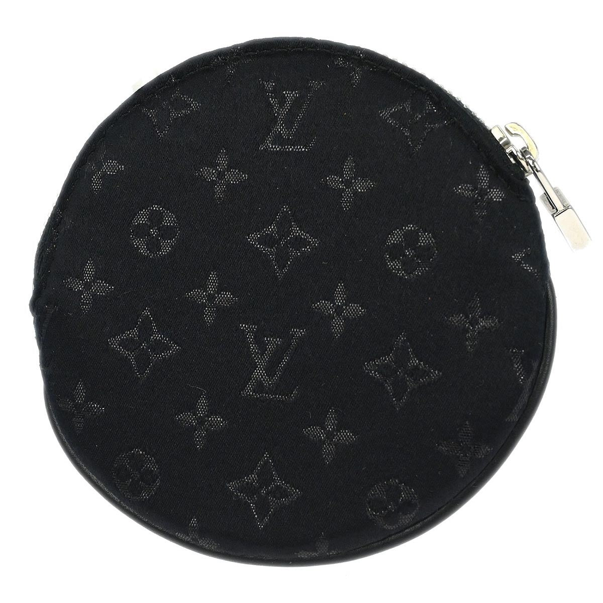 Louis Vuitton Round Coin Purse Limited Edition Monogram Silk Black Leather Wallets Accessory (Pre-Owned)