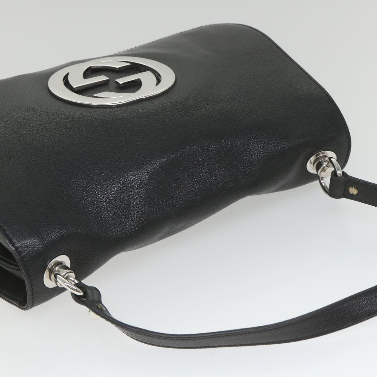 Gucci Blondie Flap Leather Black Leather Shoulder Bag Bag (Pre-Owned)