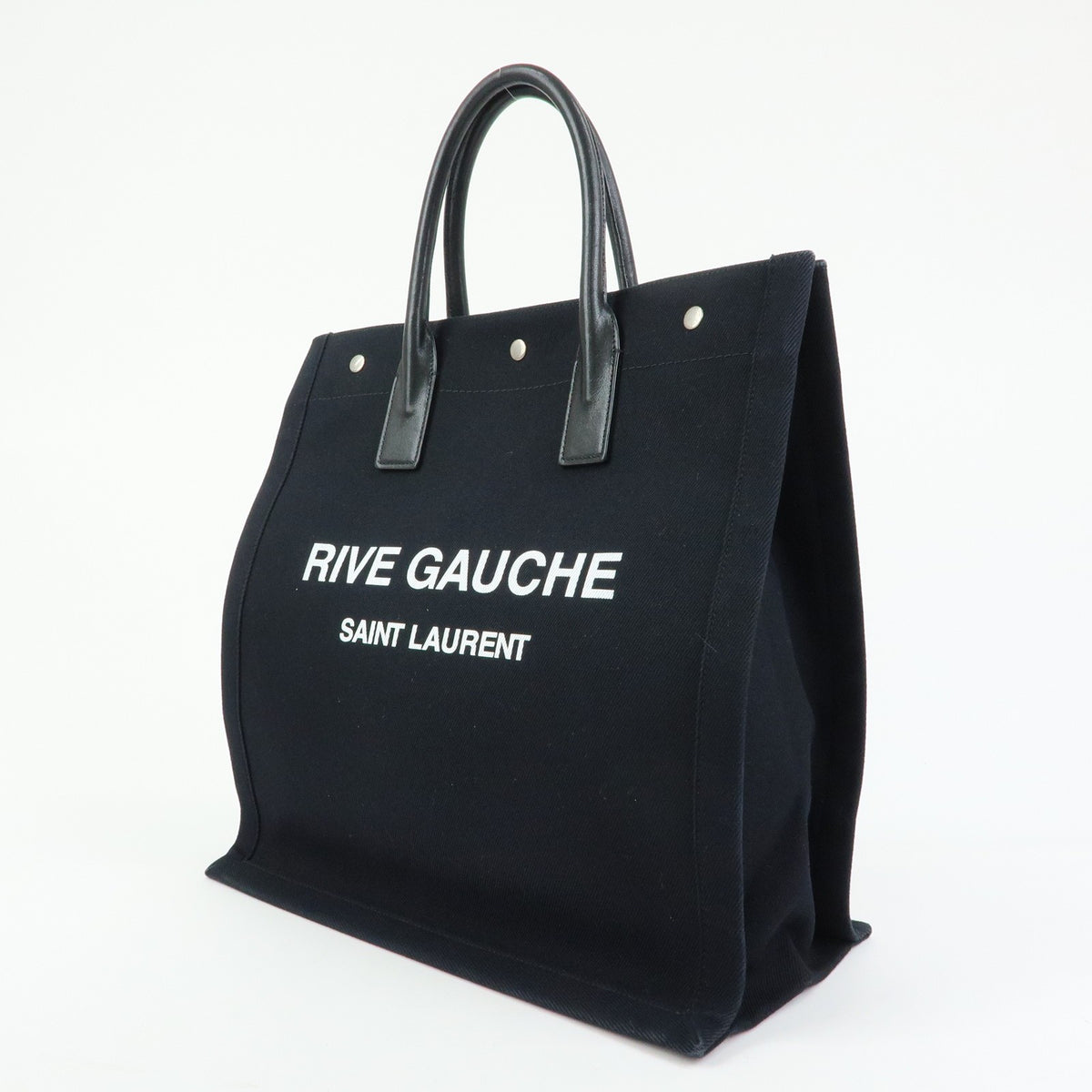 Saint Laurent Rive Gauche Shopper Canvas Black Canvas Tote Bag Bag (Pre-Owned)