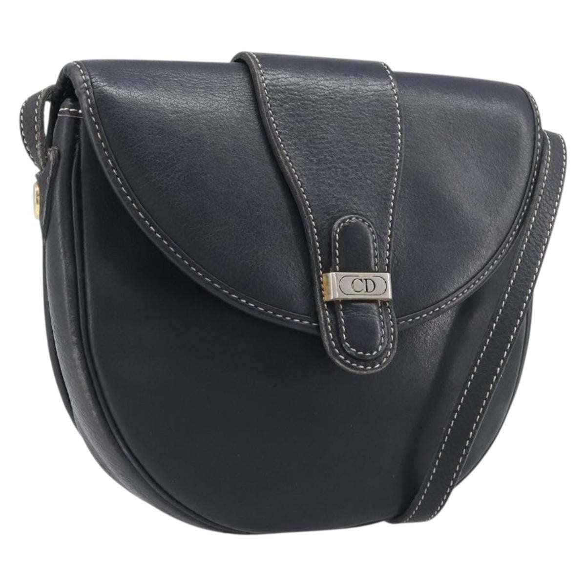 Christian Dior Vintage Cd Logo Leather Navy Leather Shoulder Bag Bag (Pre-Owned)