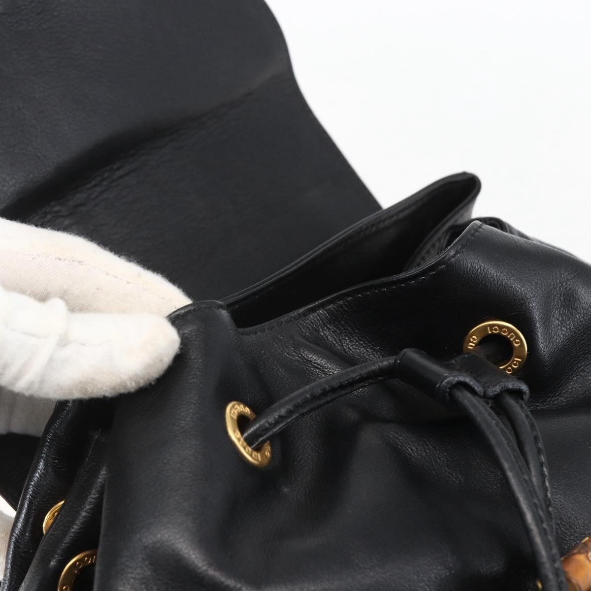 Gucci Vintage Bamboo Leather Black Leather Backpack Bag (Pre-Owned)