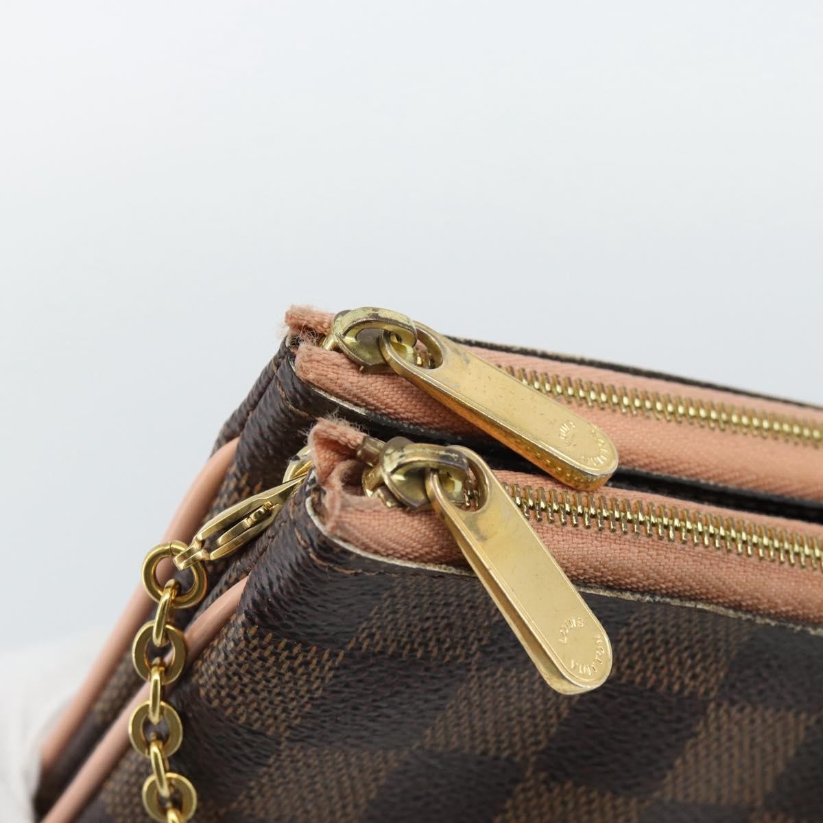 Louis Vuitton Double Zip Pochette Damier Ebene Brown Canvas Clutche & Pouche Bag (Pre-Owned)