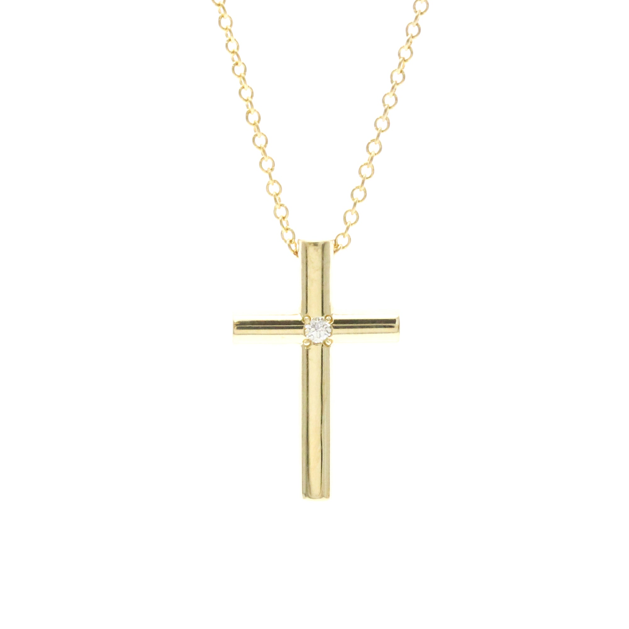 Tiffany & Co. Cross Pendant 18K Yellow Gold With Diamond Gold Yellow_Gold Necklace Jewelry (Pre-Owned)