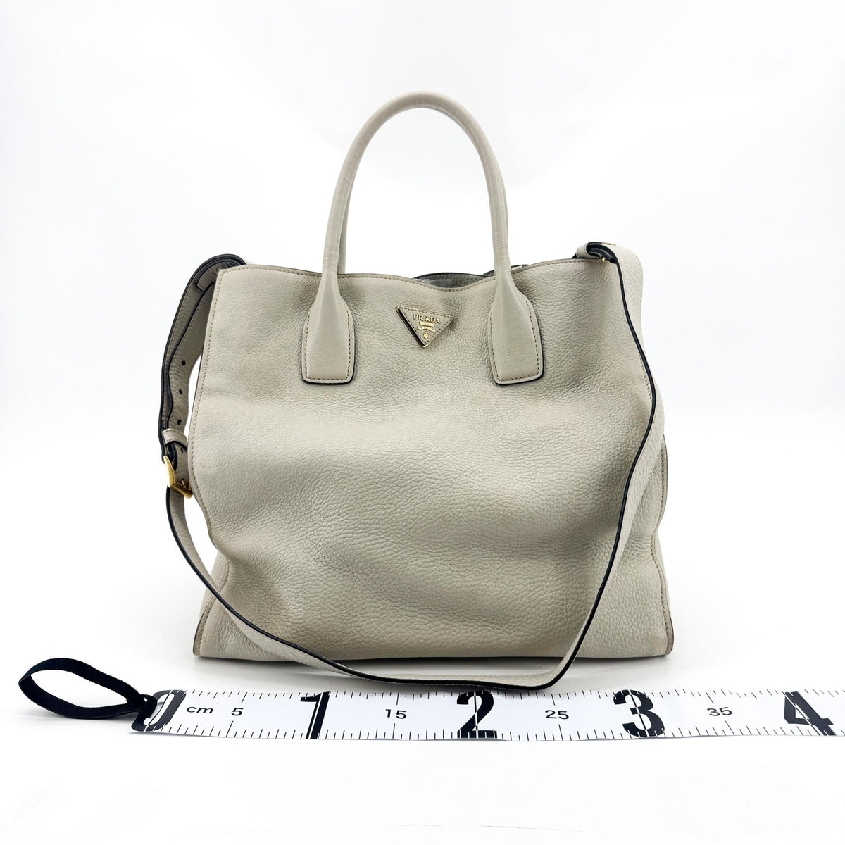Prada Convertible Shopper Tote Vitello Daino Gray Leather Tote Bag Bag (Pre-Owned)