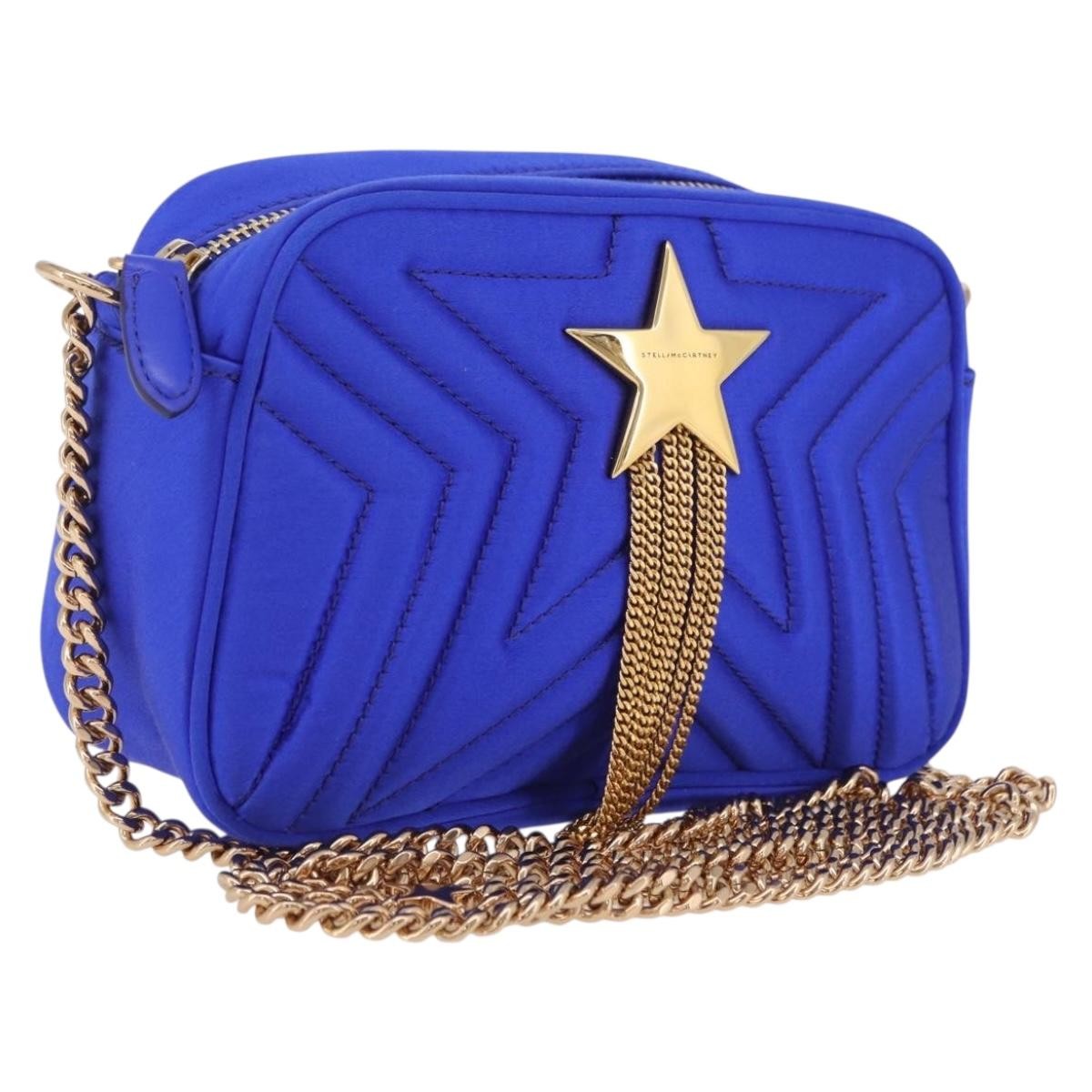 Stella Mccartney Stella Star Camera Quilted Satin Blue Satin Handbag (Pre-Owned)