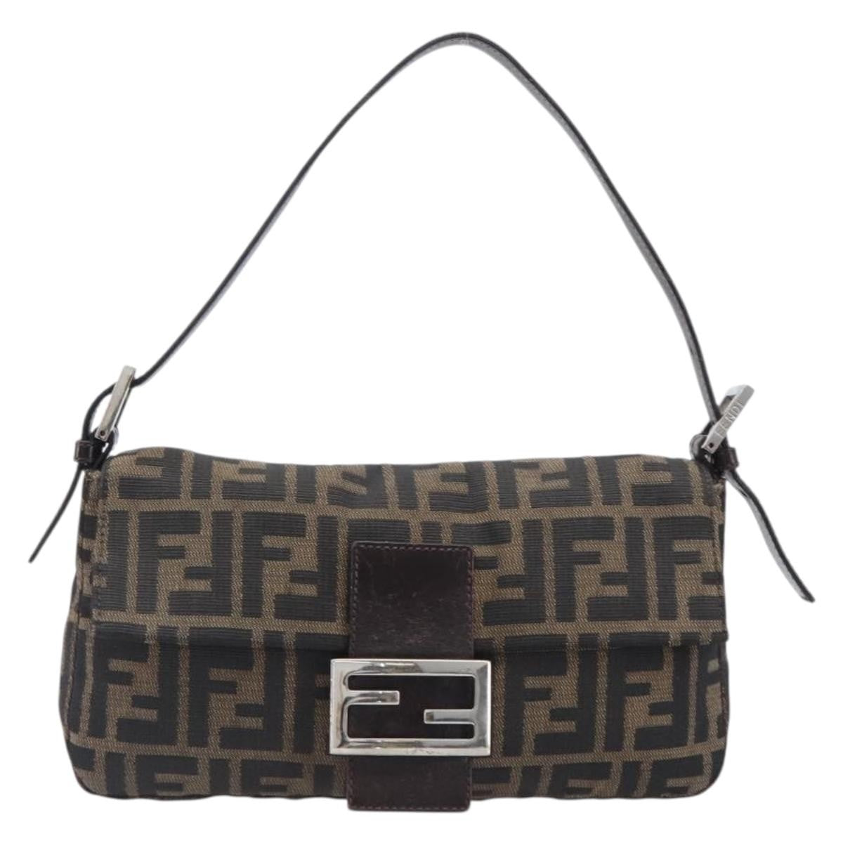 Fendi Mamma Baguette Zucca Jacquard Velvet Brown Canvas Shoulder Bag Bag (Pre-Owned)