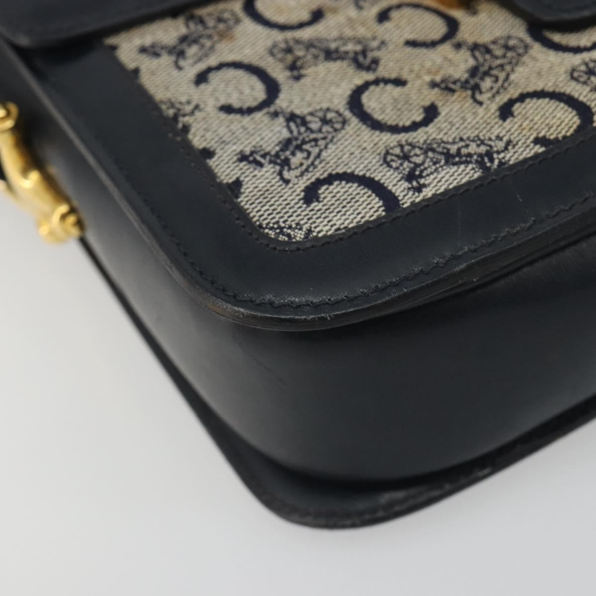 Celine Vintage Horse Carriage C Macadam Canvas And Leather Navy Canvas Shoulder Bag Bag (Pre-Owned)