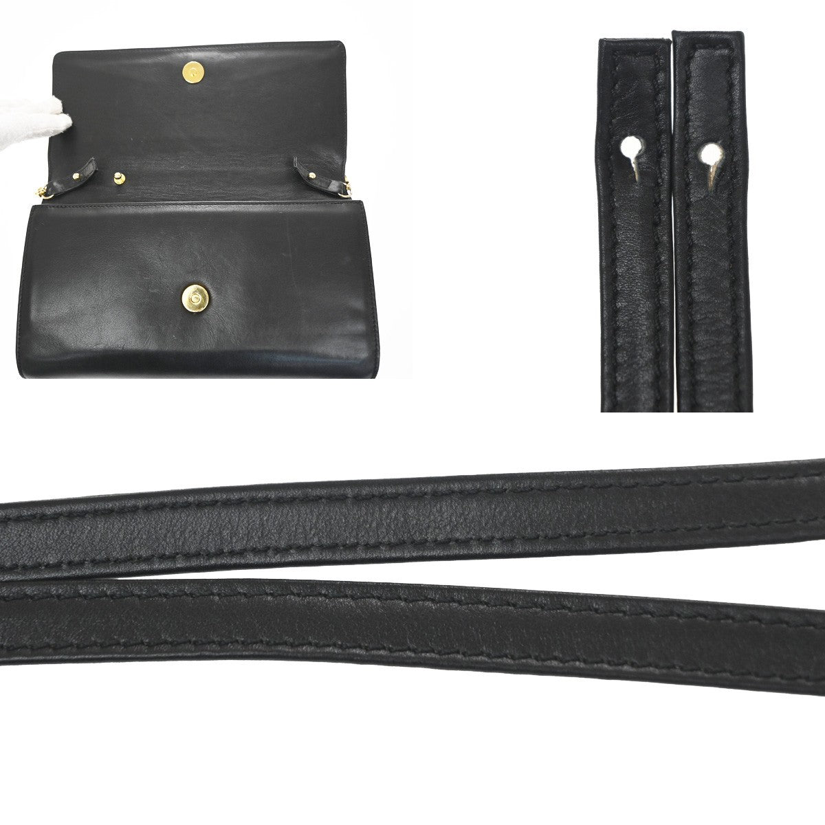 Celine Flap Shoulder Leather Black Leather Shoulder Bag Bag (Pre-Owned)