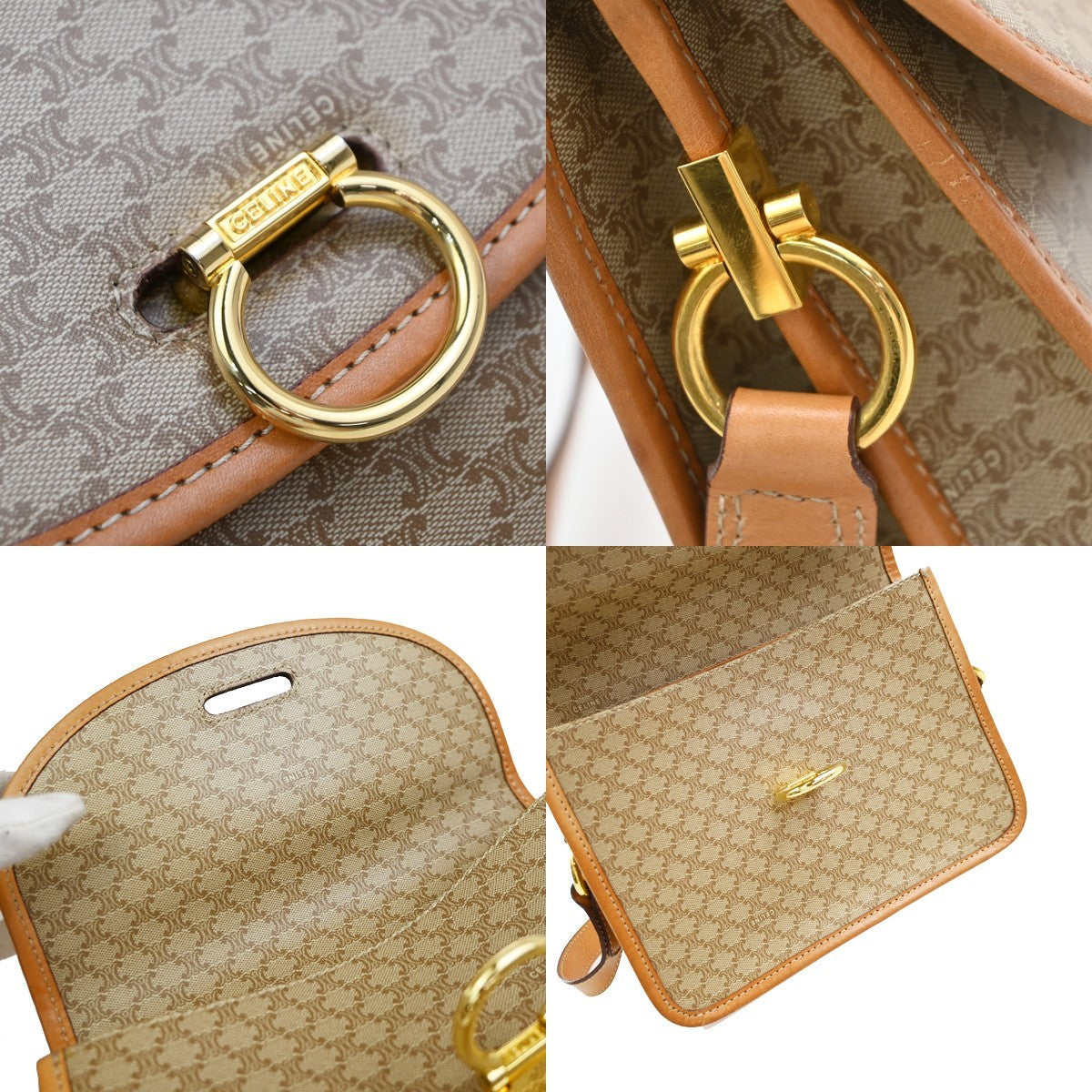 Celine Vintage Macadam Circle Logo Canvas And Leather Beige Pvc Shoulder Bag Bag (Pre-Owned)