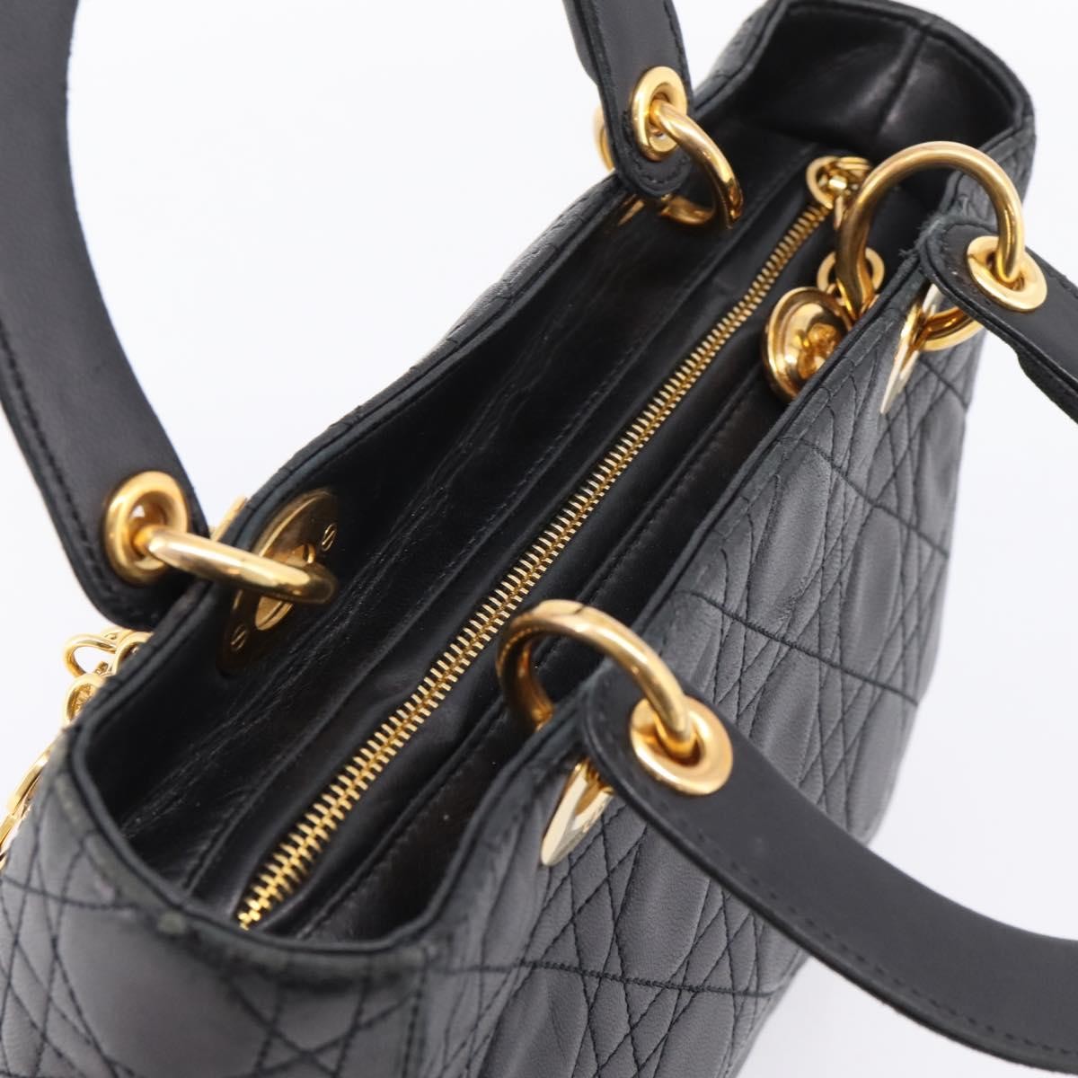 Christian Dior Vintage Lady Dior Leather Black Leather Handbag (Pre-Owned)