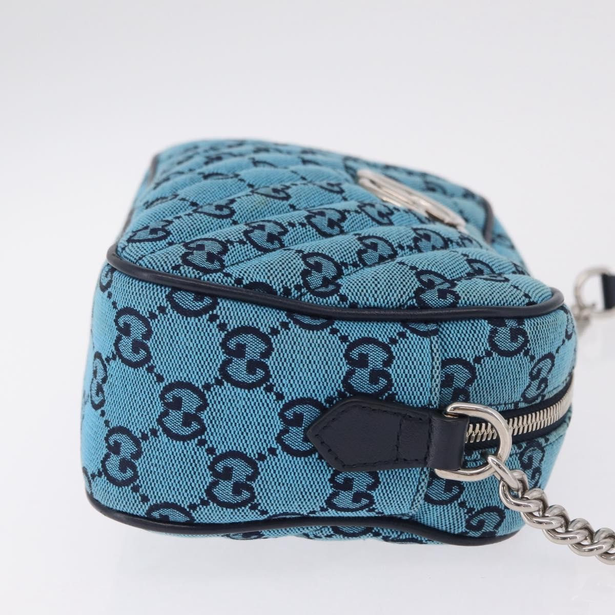 Gucci Gg Marmont Multicolor Diagonal Quilted Gg Canvas Blue Canvas Shoulder Bag Bag (Pre-Owned)