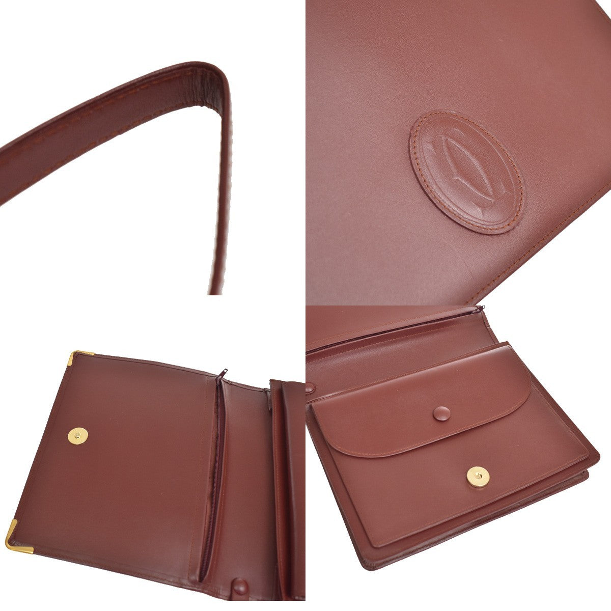 Cartier Must De Cartier Clutch Leather Burgundy Leather Clutche & Pouche Bag (Pre-Owned)